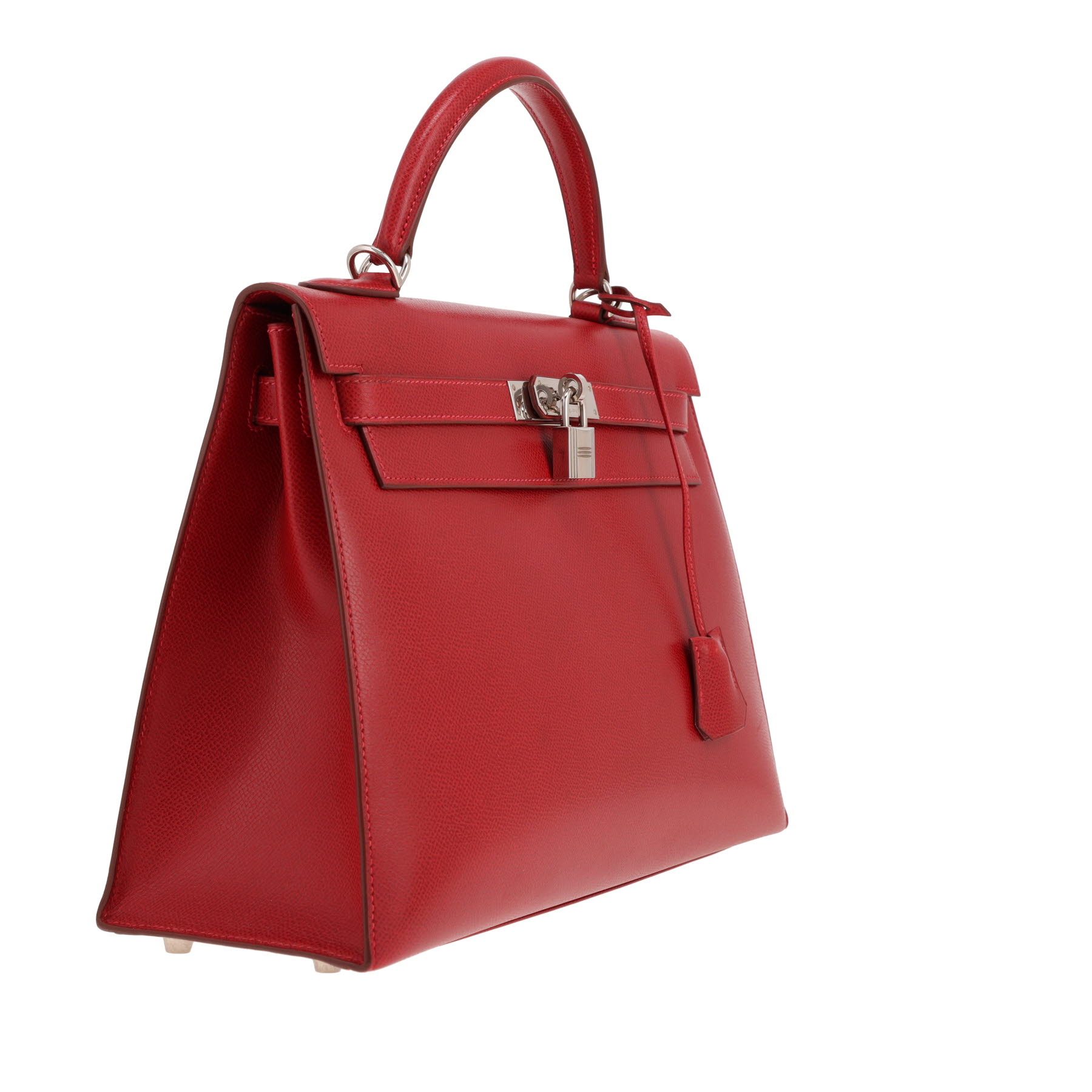 Hermès Kelly 32 cm handbag in Rouge Vif Courchevel leather