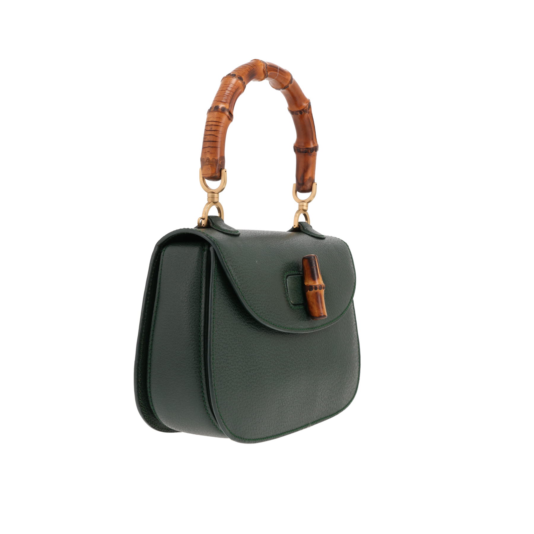 Gucci Bamboo handbag in green grained leather