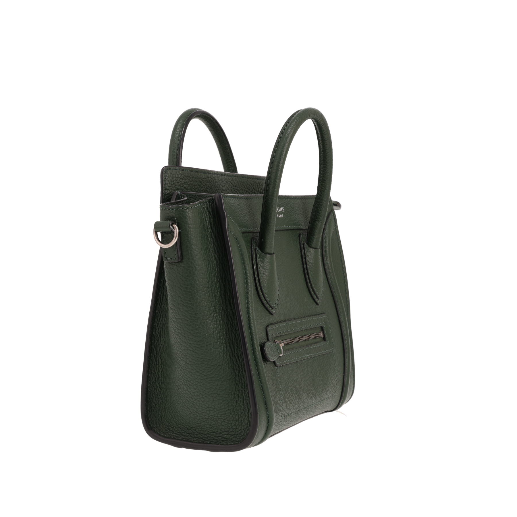 Celine Luggage Nano shoulder bag in green grained leather