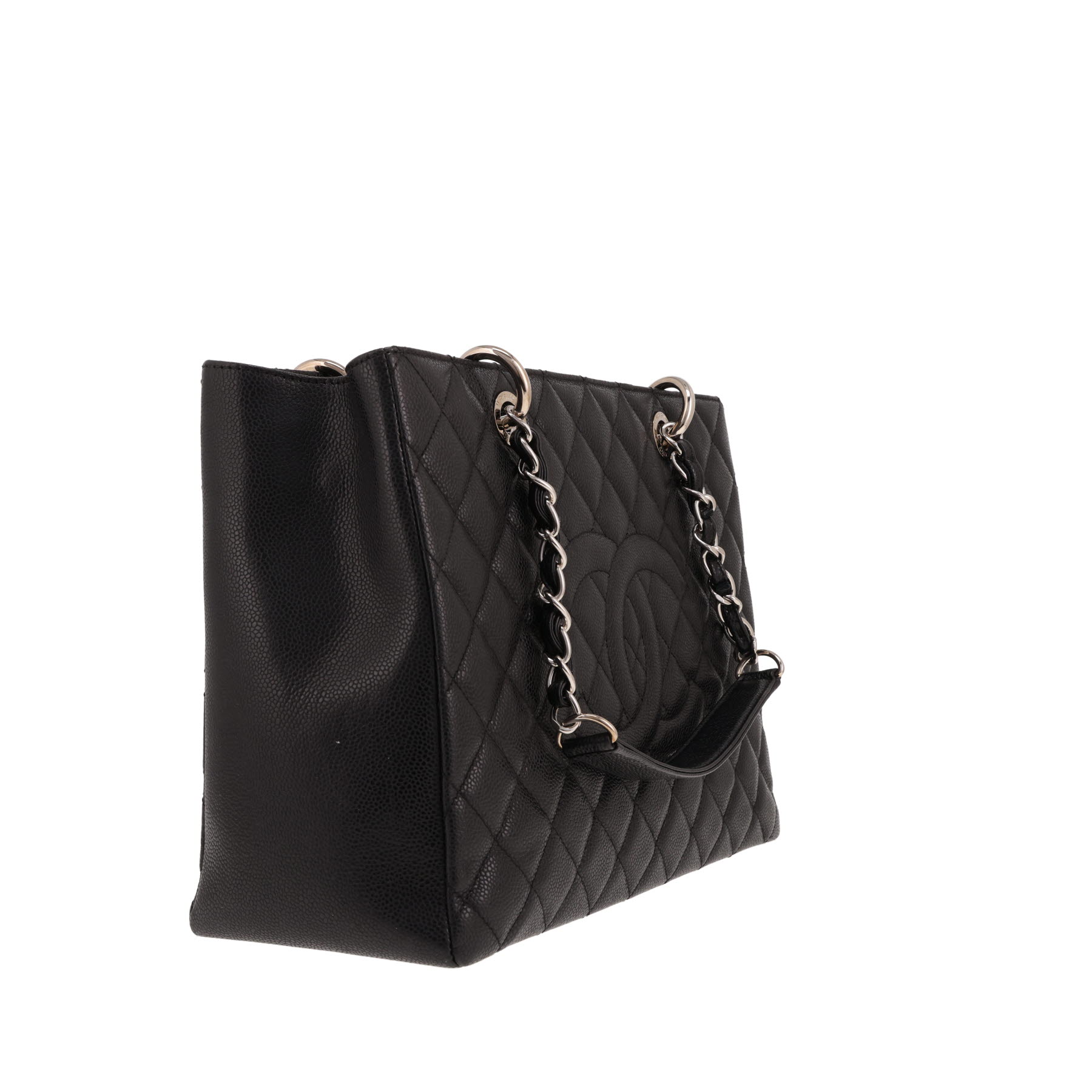 Chanel GST Shopping Handbag in Noir quilted grained leather