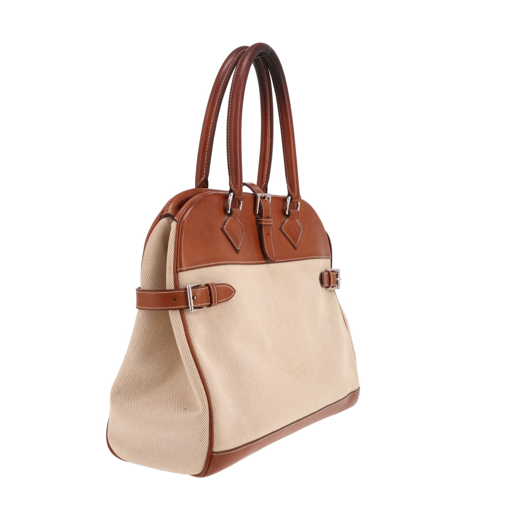 Hermès Atlas handbag in Fauve Barénia leather and beige canvas