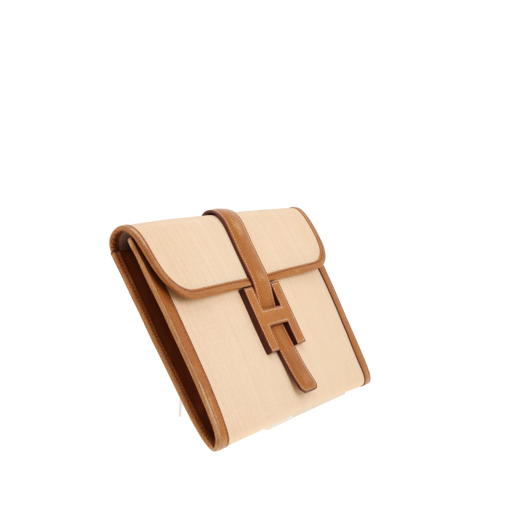Borsa Hermès “Jige” in crine di cavallo intrecciato beige e pelle marrone