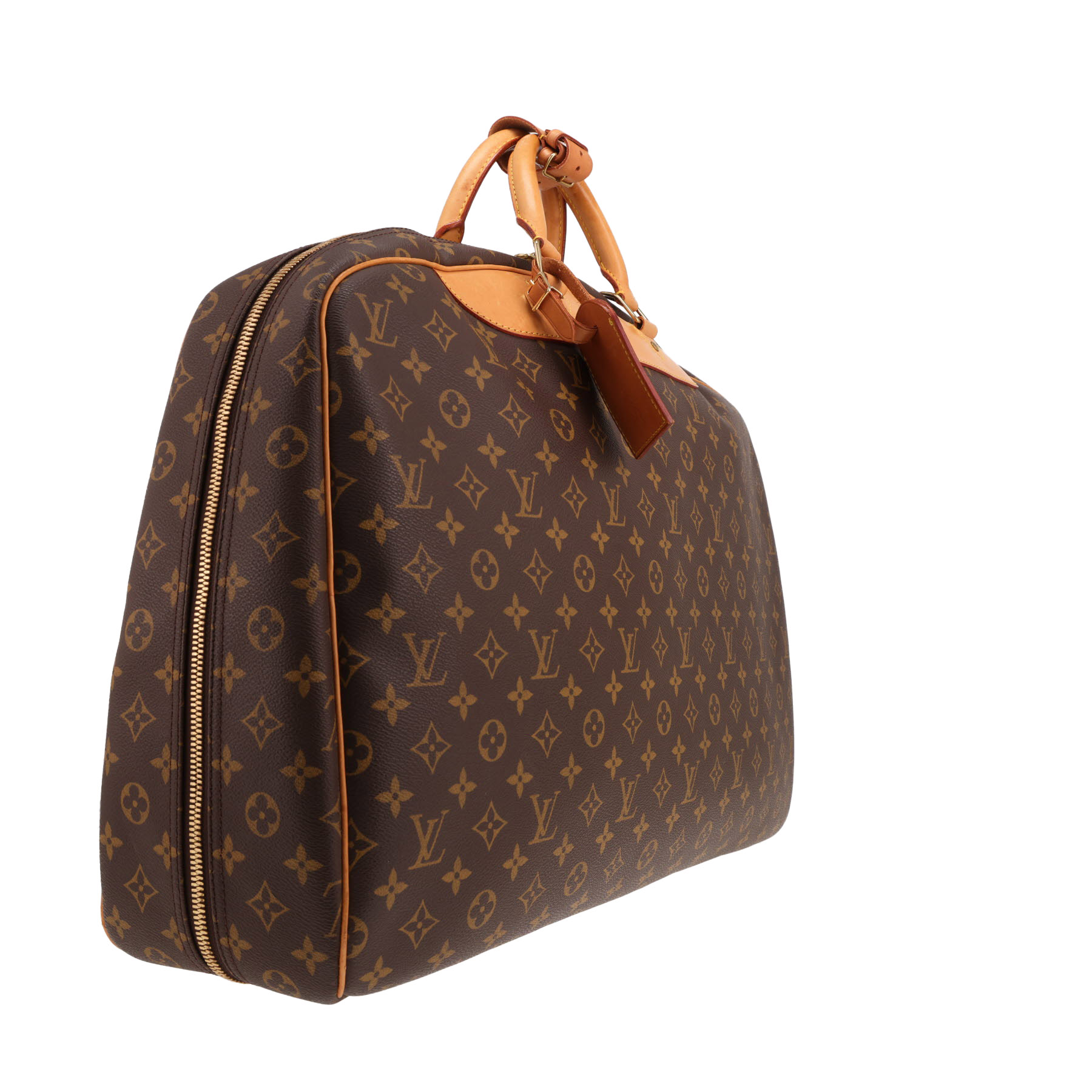 Borsa da viaggio Louis Vuitton Alize in tela Monogram marrone e pelle naturale