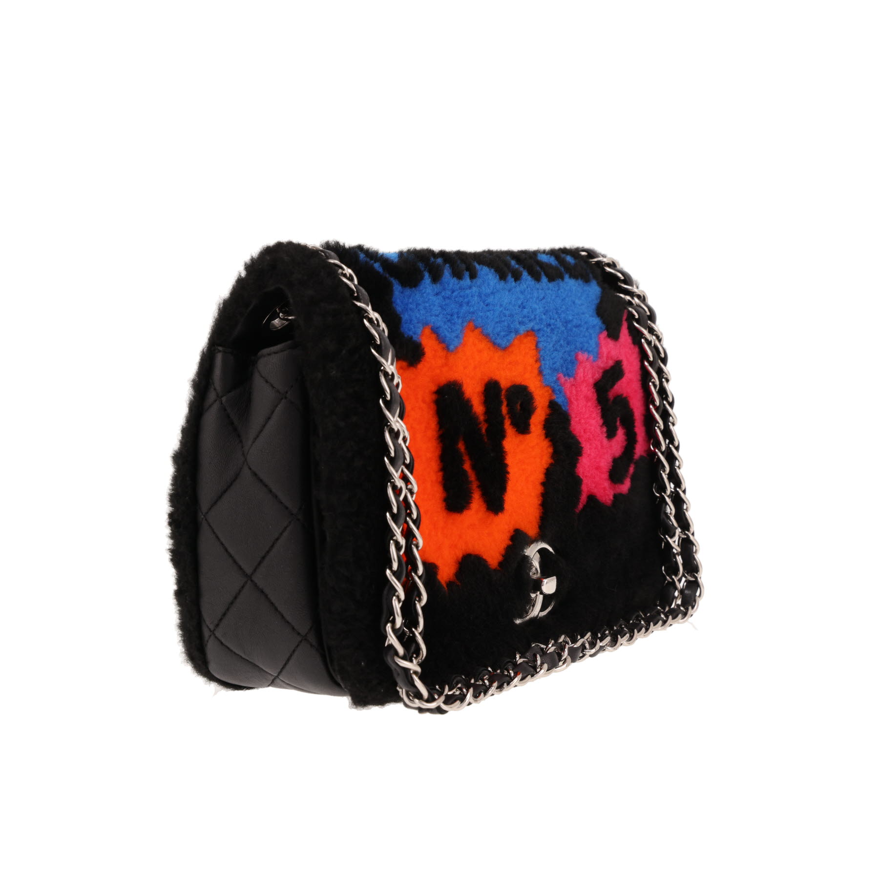 Chanel Timeless Jumbo handbag in black, blue and orange wool and black leather