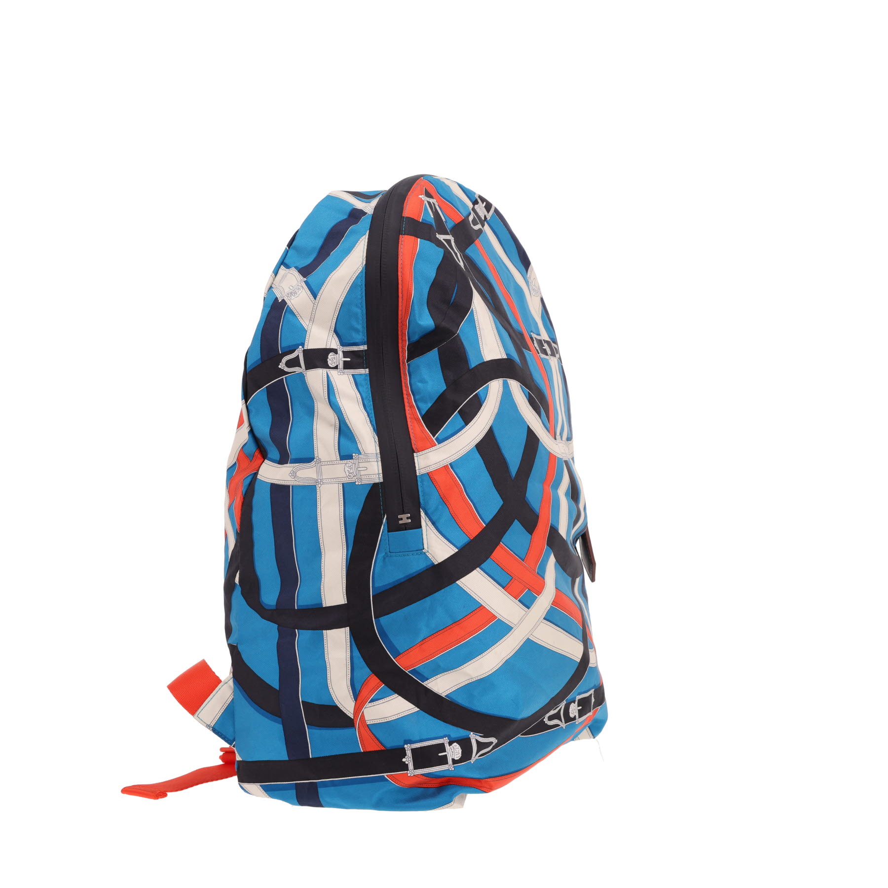 Mochila Hermès «Airsilk» de seda azul, blanca y naranja