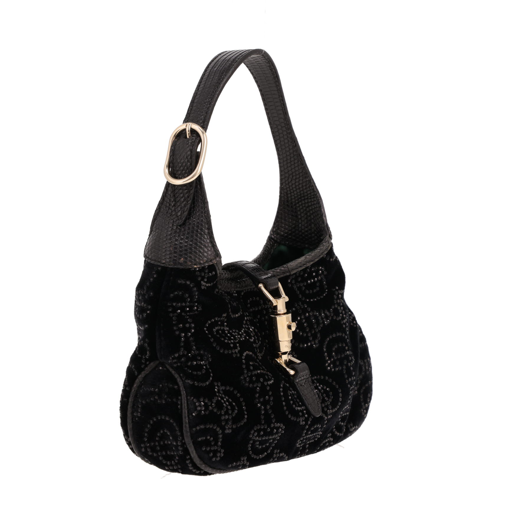 Borsa Gucci Jackie vintage piccola in velluto nero e pelle di lucertola nera