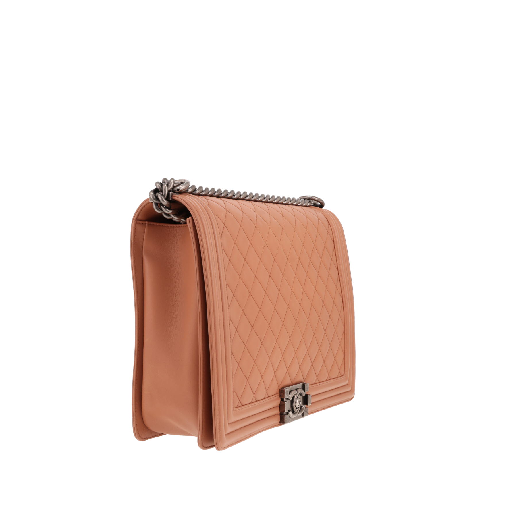 Borsa Chanel Boy modello grande in pelle trapuntata beige-rosata
