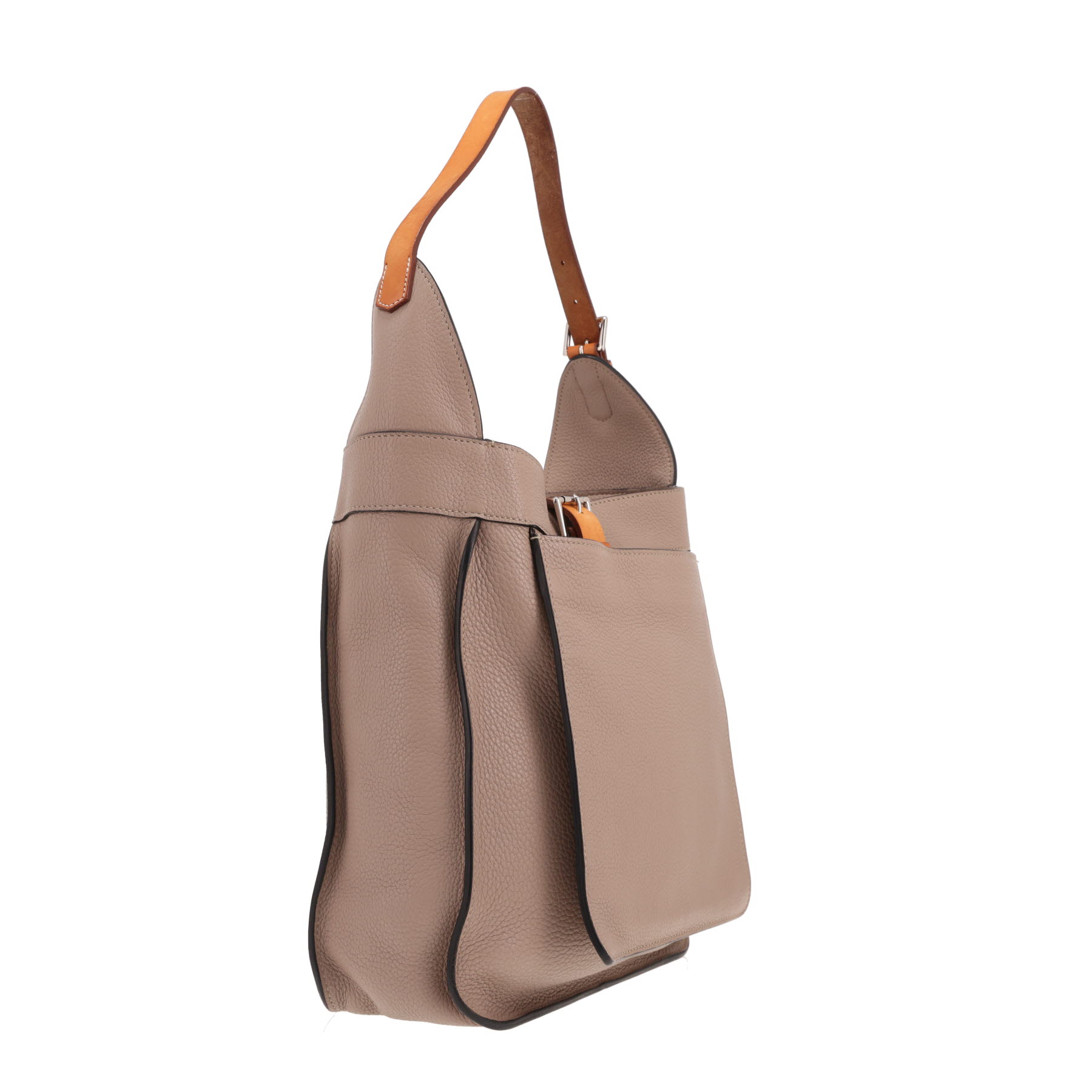 Borsa a tracolla Hermès Marwari in pelle di vitello “Clémence” Gris Tourterelle e pelle naturale