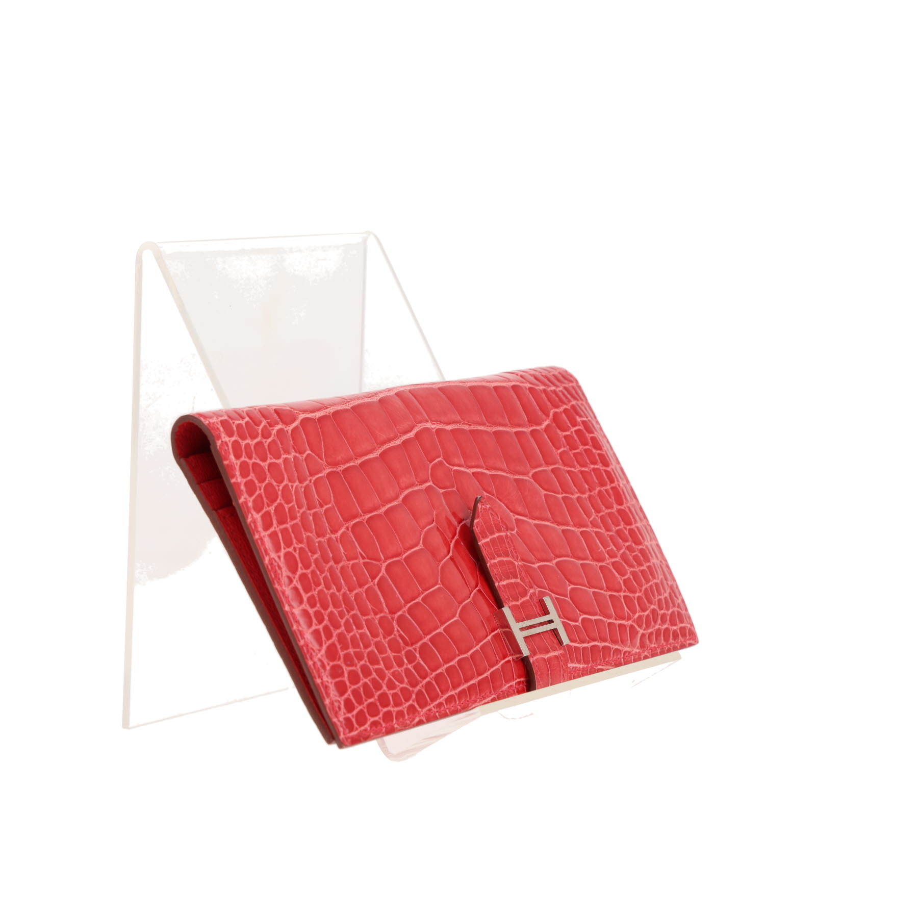 Portafoglio Hermès Bearn in pelle di alligatore rosa