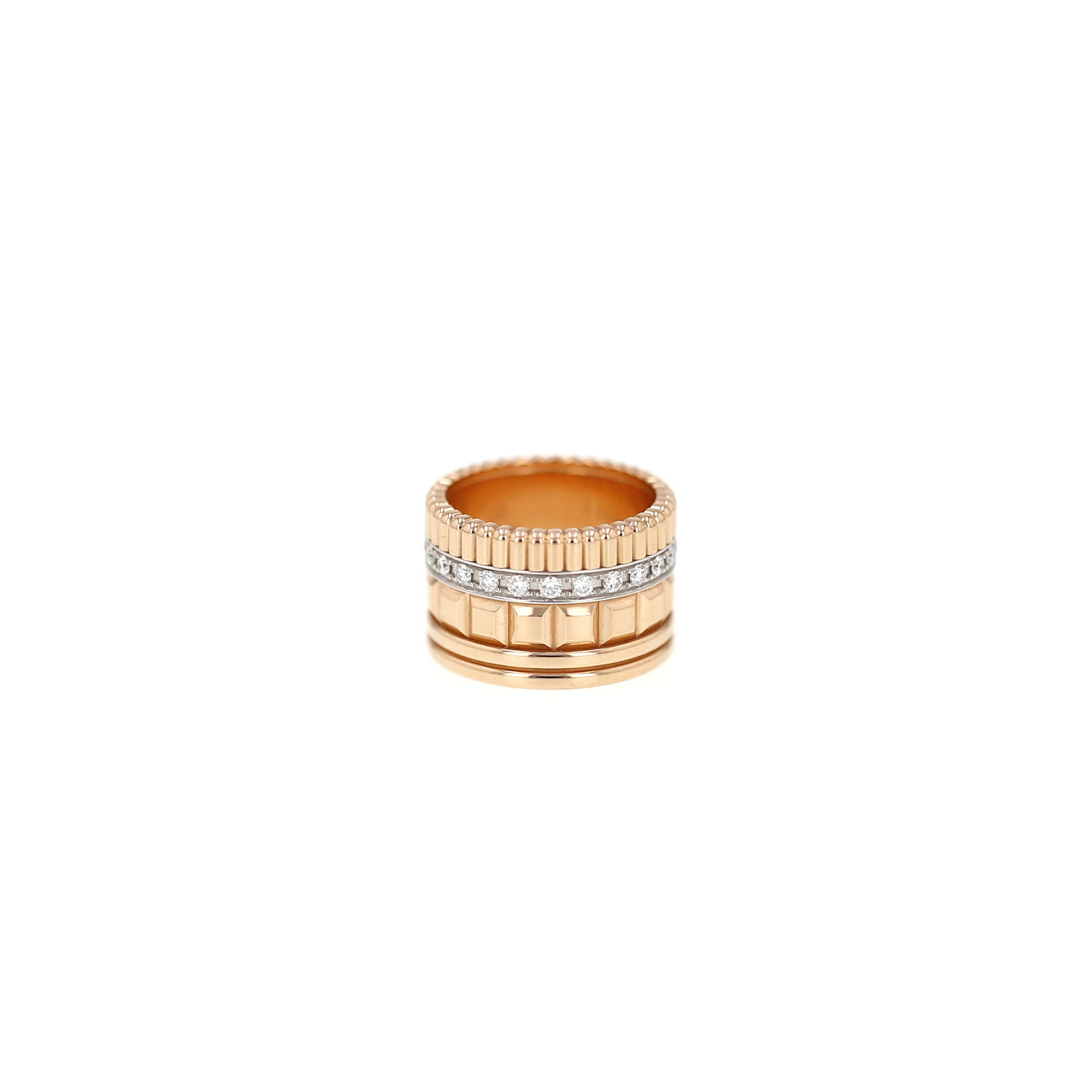 Anello Boucheron Quatre Radiant Edition, modello grande, in oro rosa, oro Blanc e diamanti