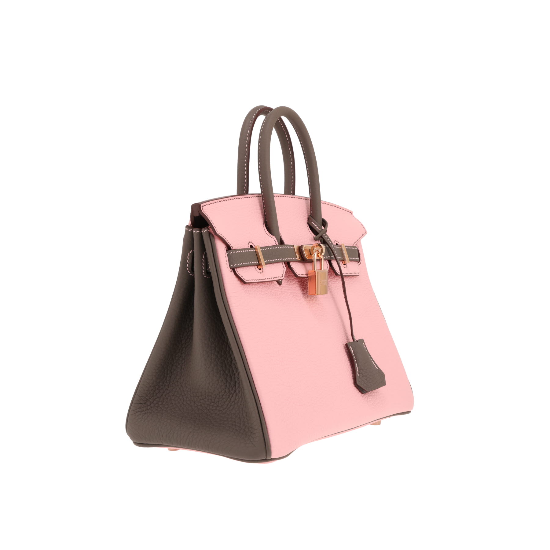 Borsa Hermès Birkin da 25 cm in pelle Togo Rose Sakura e grigio stagno