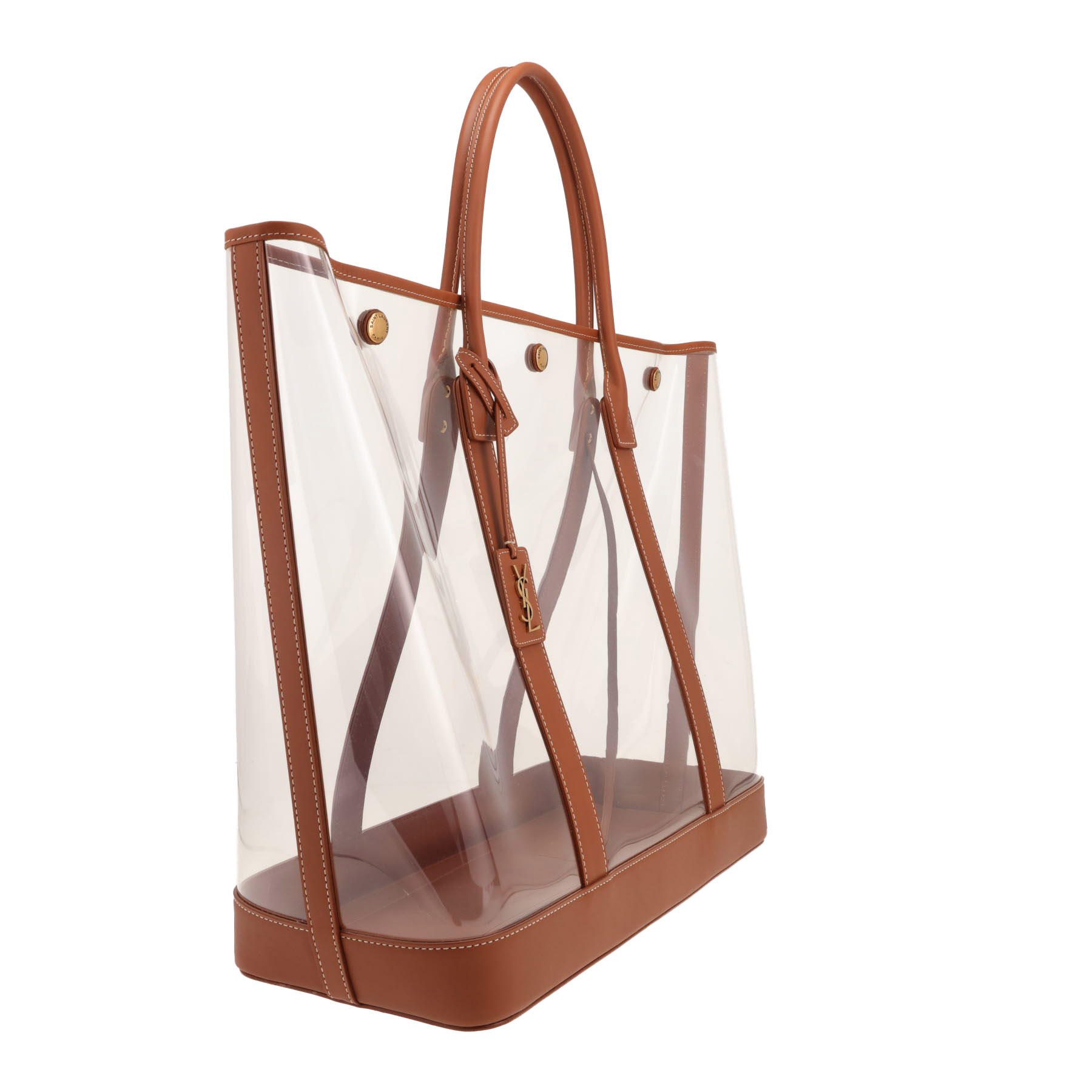 Borsa shopping Saint Laurent in PVC e pelle marrone