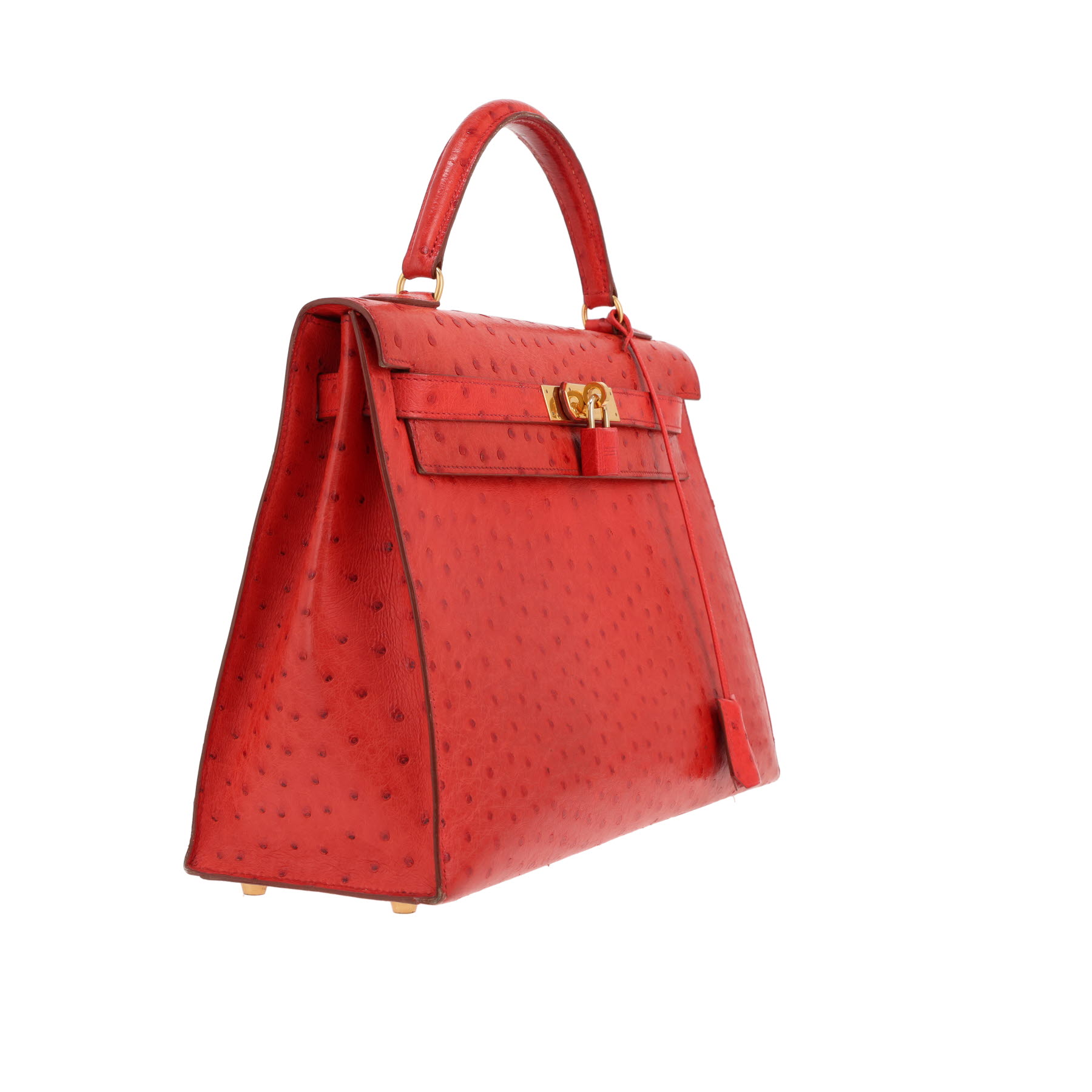 Sac à main Hermès  Kelly 32 cm en autruche rouge