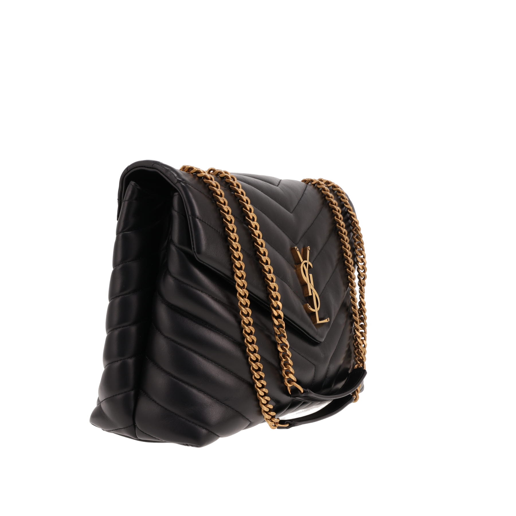 Sac bandoulière Saint Laurent  Loulou moyen modèle  en cuir matelassé chevrons noir