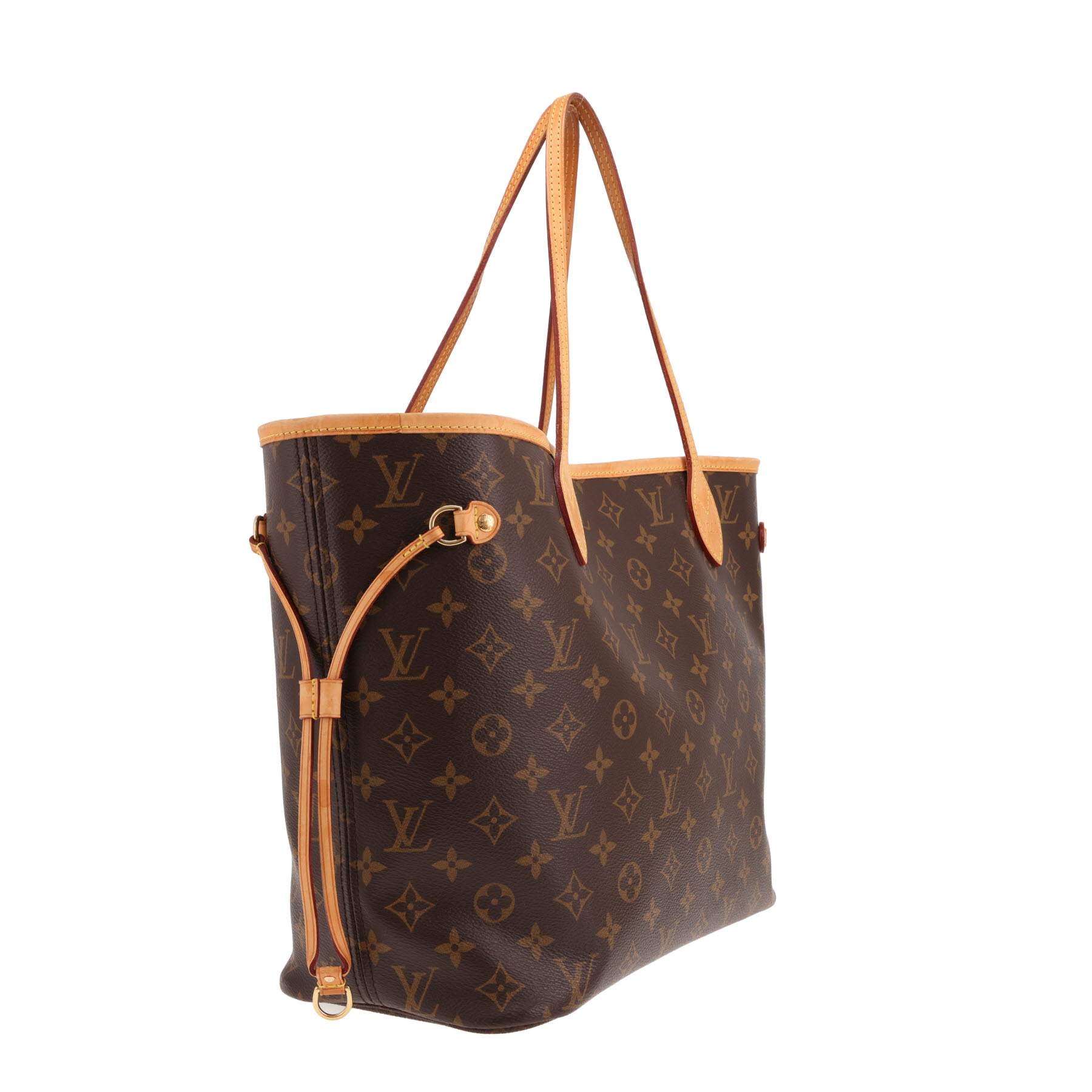 Borsa shopping Louis Vuitton Neverfull in tela Monogram marrone e pelle naturale