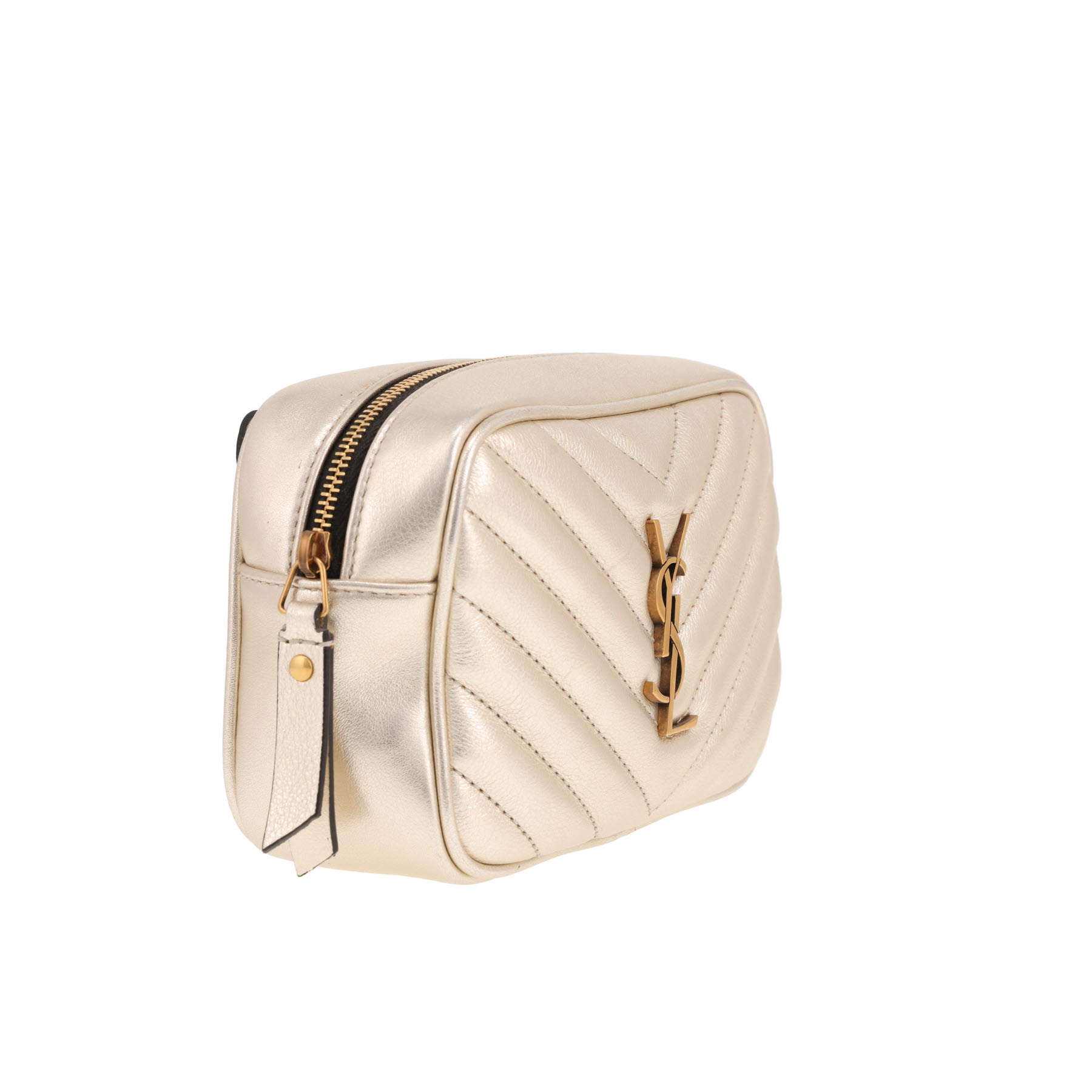 Borsa a tracolla Saint Laurent  Lou Sac Caméra mini  in pelle trapuntata a spina di pesce dorata