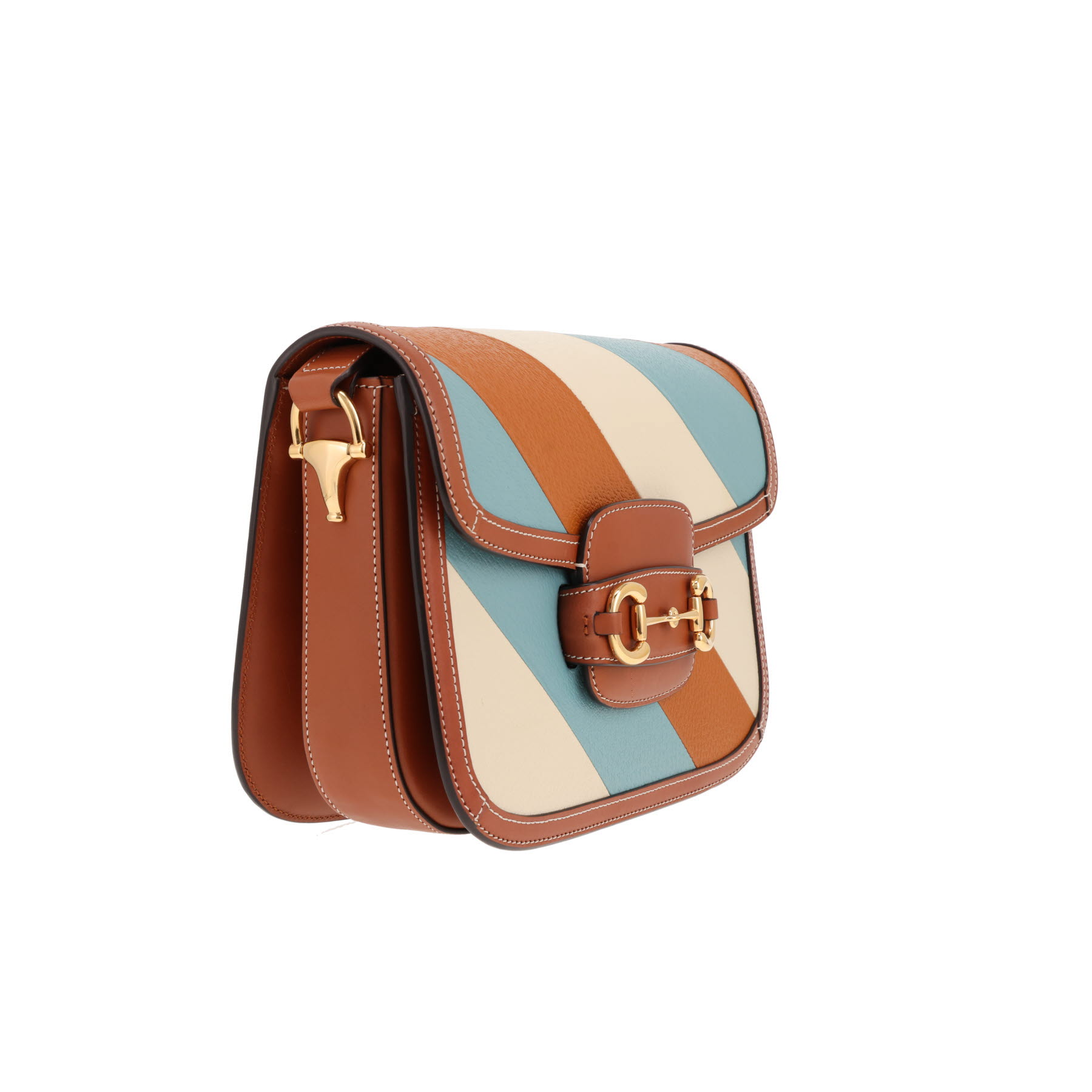 Gucci 1955 Horsebit shoulder bag in tricolour leather: Blanc, blue and brown
