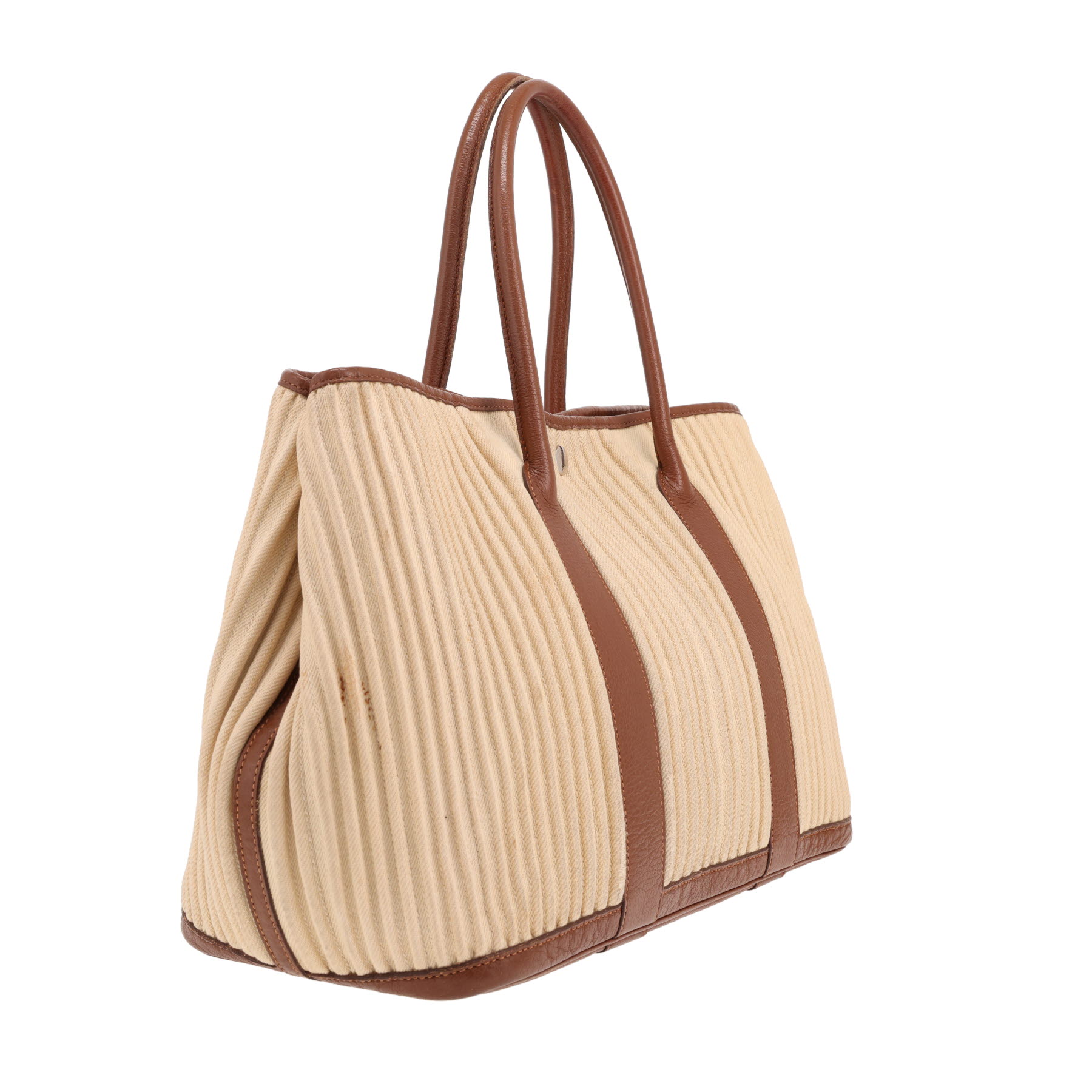 Bolso de mano Hermès «Garden Party» de 36 cm, de lona beige y piel marrón