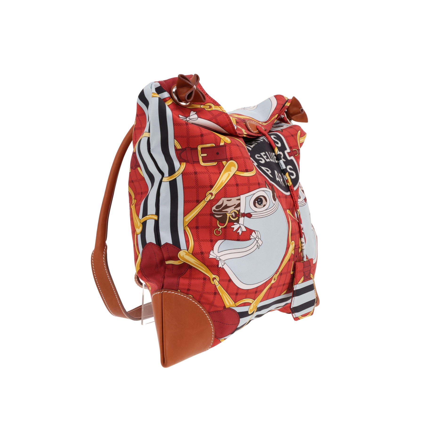 Hermès Silk City handbag in red silk and brown leather