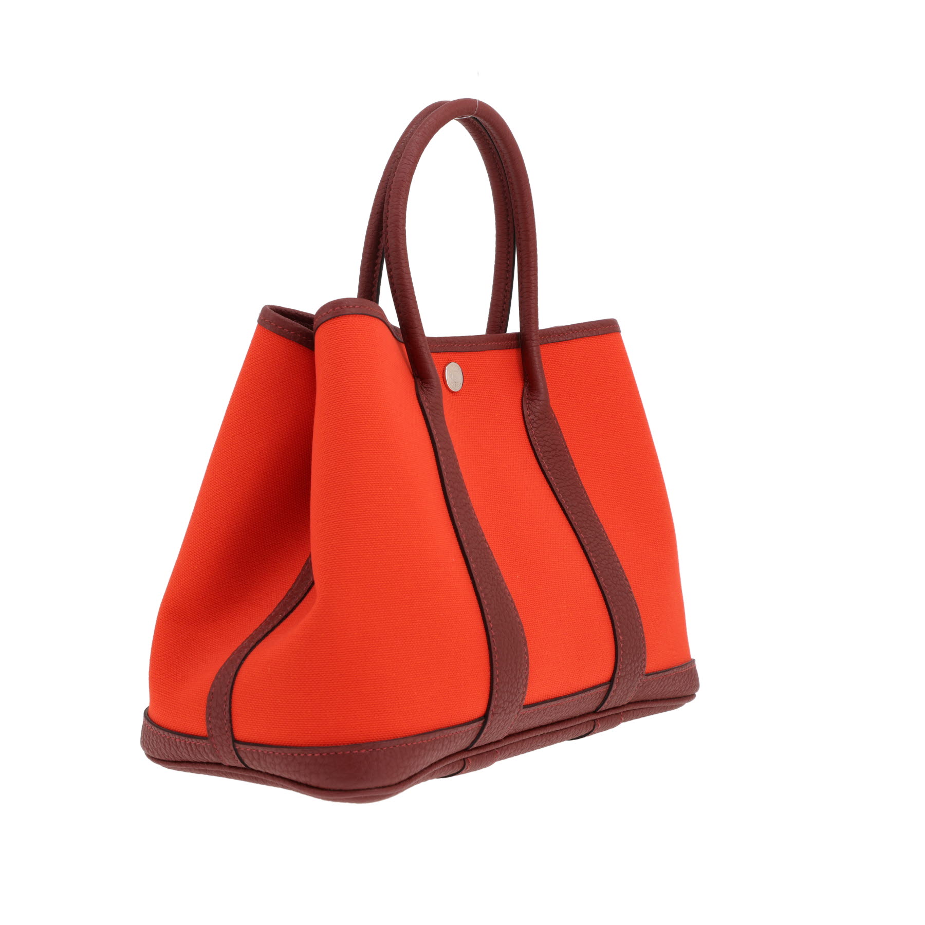 Hermès Garden Party 30 cm tote bag in Poppy orange canvas and red Rouge H leather