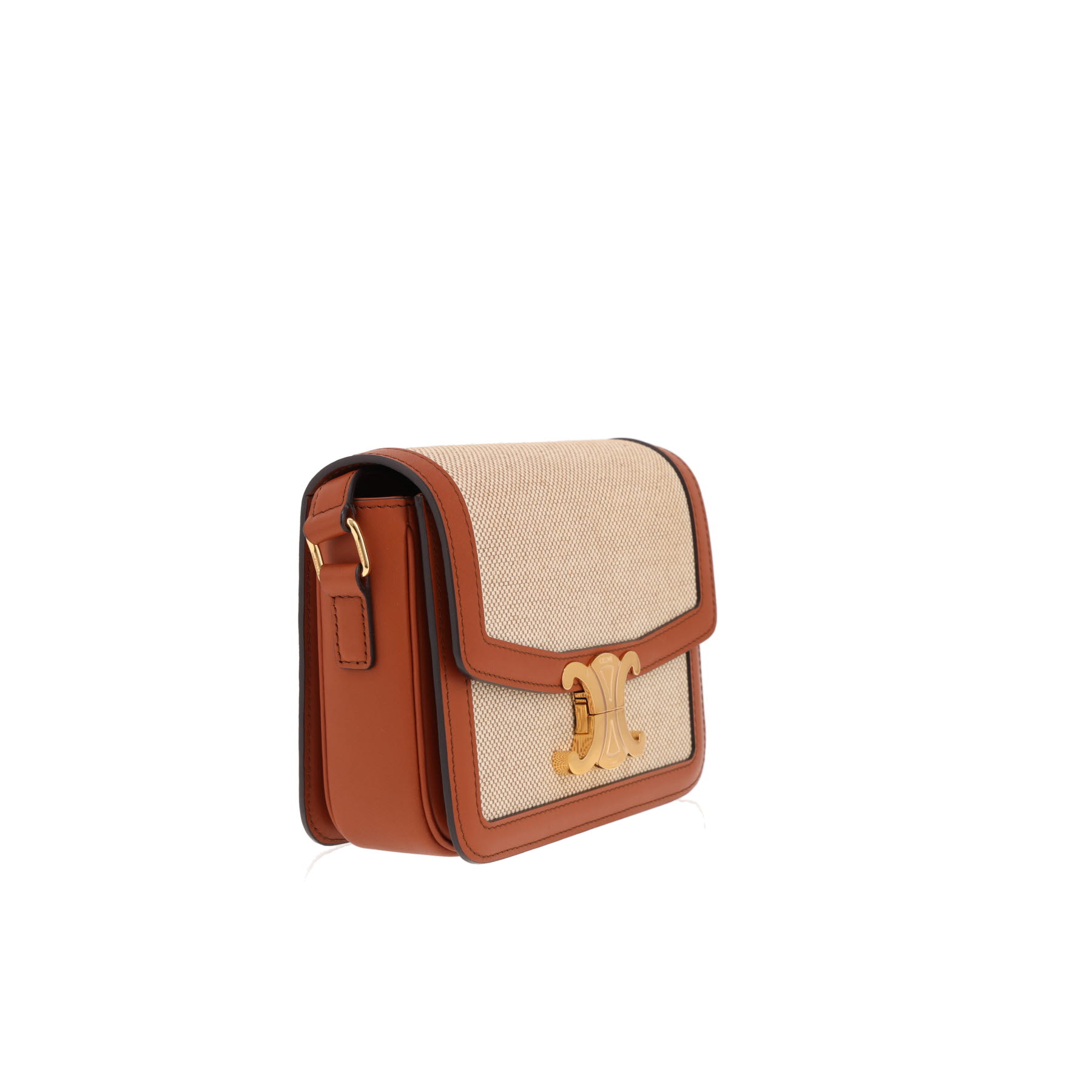 Bolso bandolera Celine «Triomphe Teen» de lona beige y piel marrón