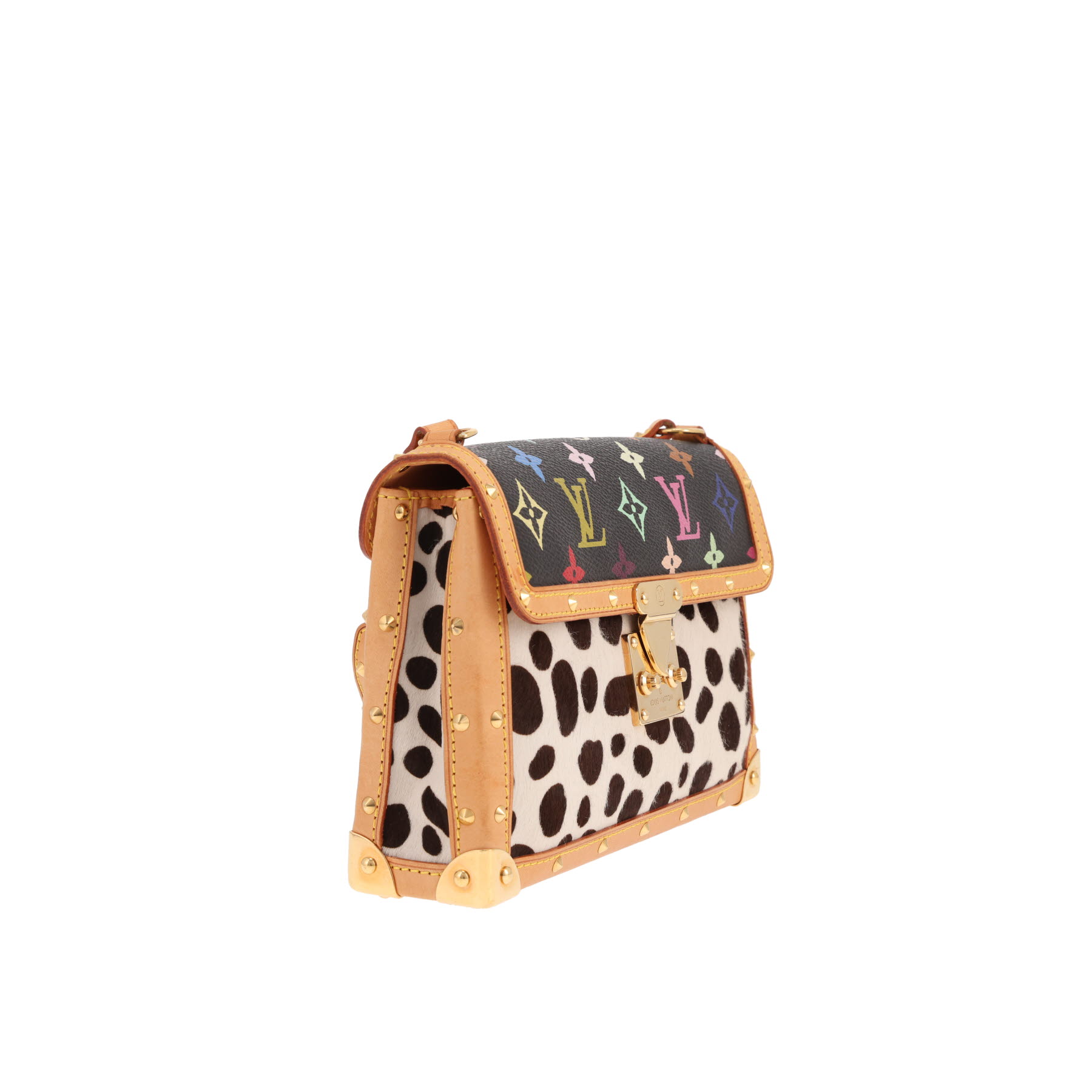 Louis Vuitton x Takashi Murakami handbag in two-tone Noir and Blanc calfskin and multicoloured Monogram canvas