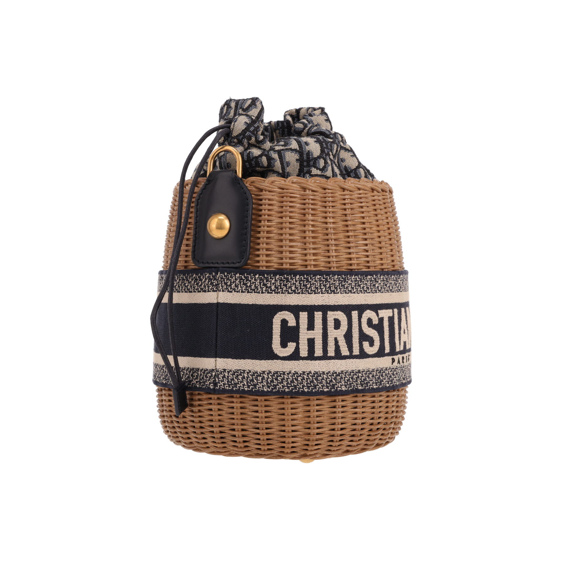 Borsa a tracolla Diorquot;Bucket" in vimini beige, tela e pelle Bleu Marine