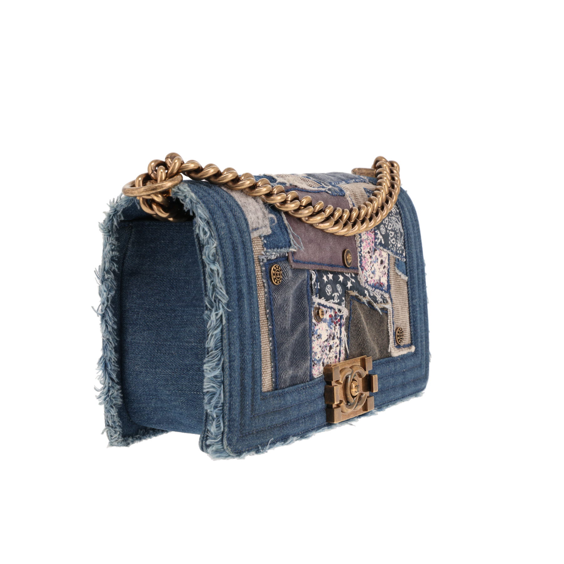 Bolso bandolera Chanel Boy de lona vaquera azul