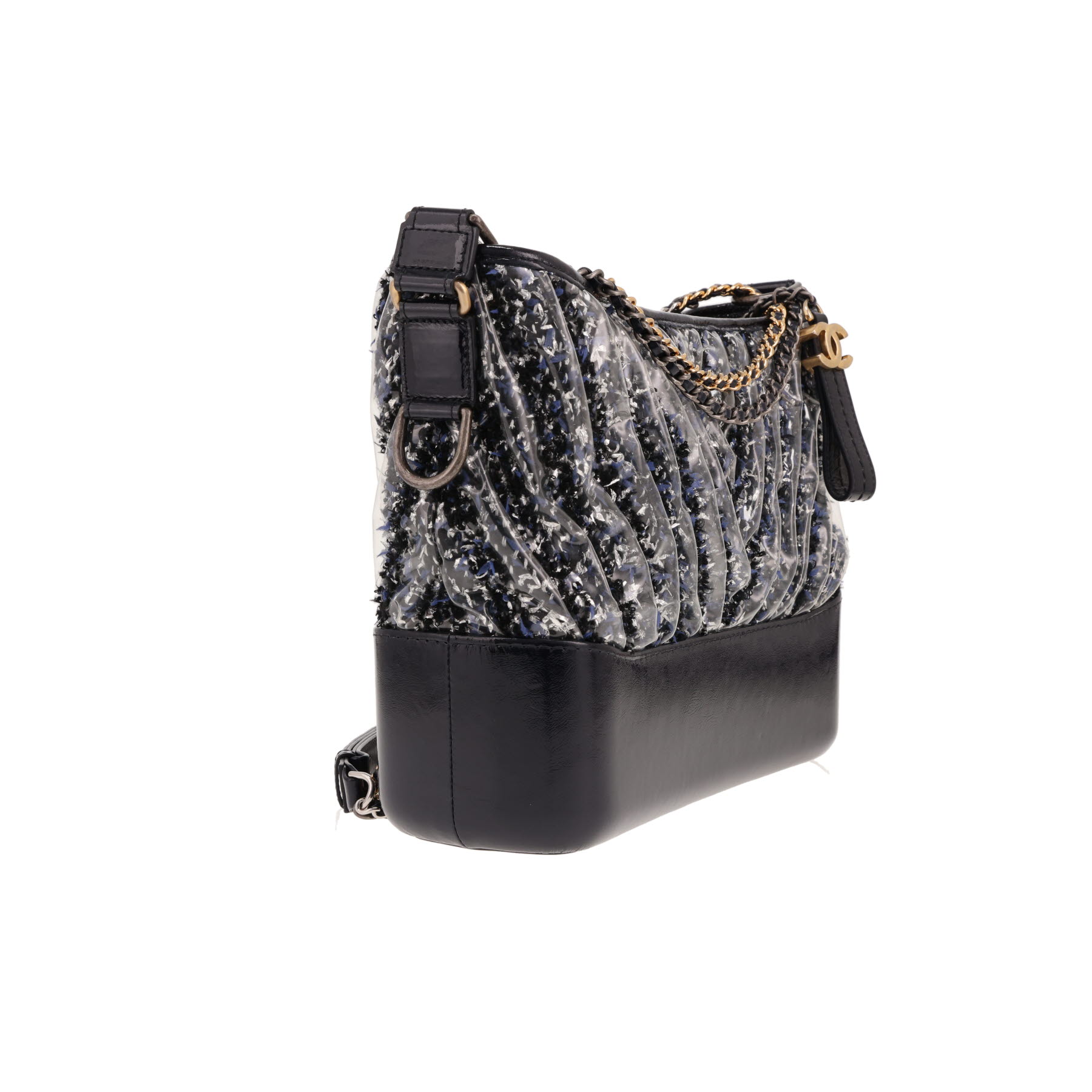 Borsa a tracolla Chanel  Gabrielle  in pelle verniciata Bleu Marine e tweed Bleu Marine