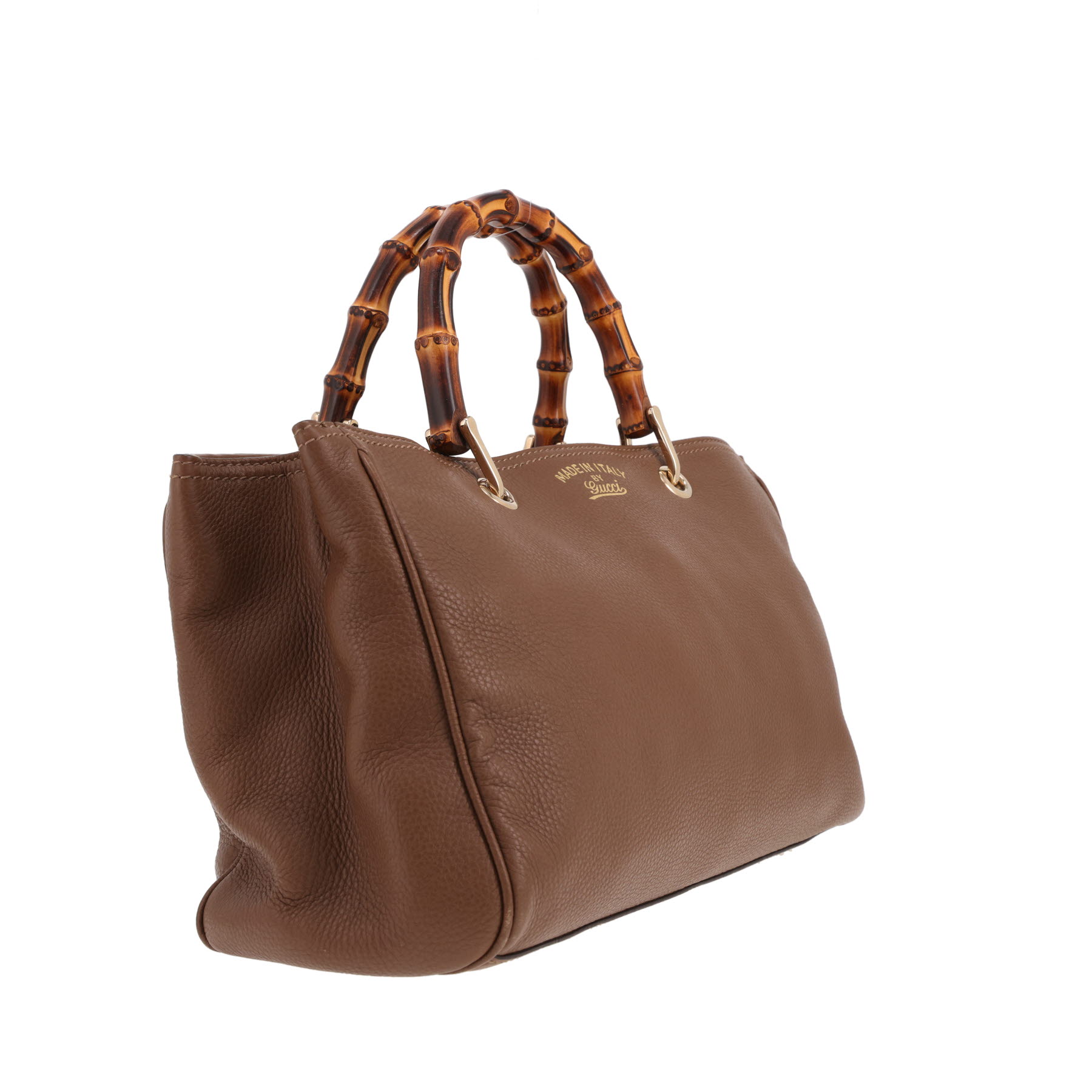 Bolso de mano Gucci Bambou de piel granulada marrón y bambú