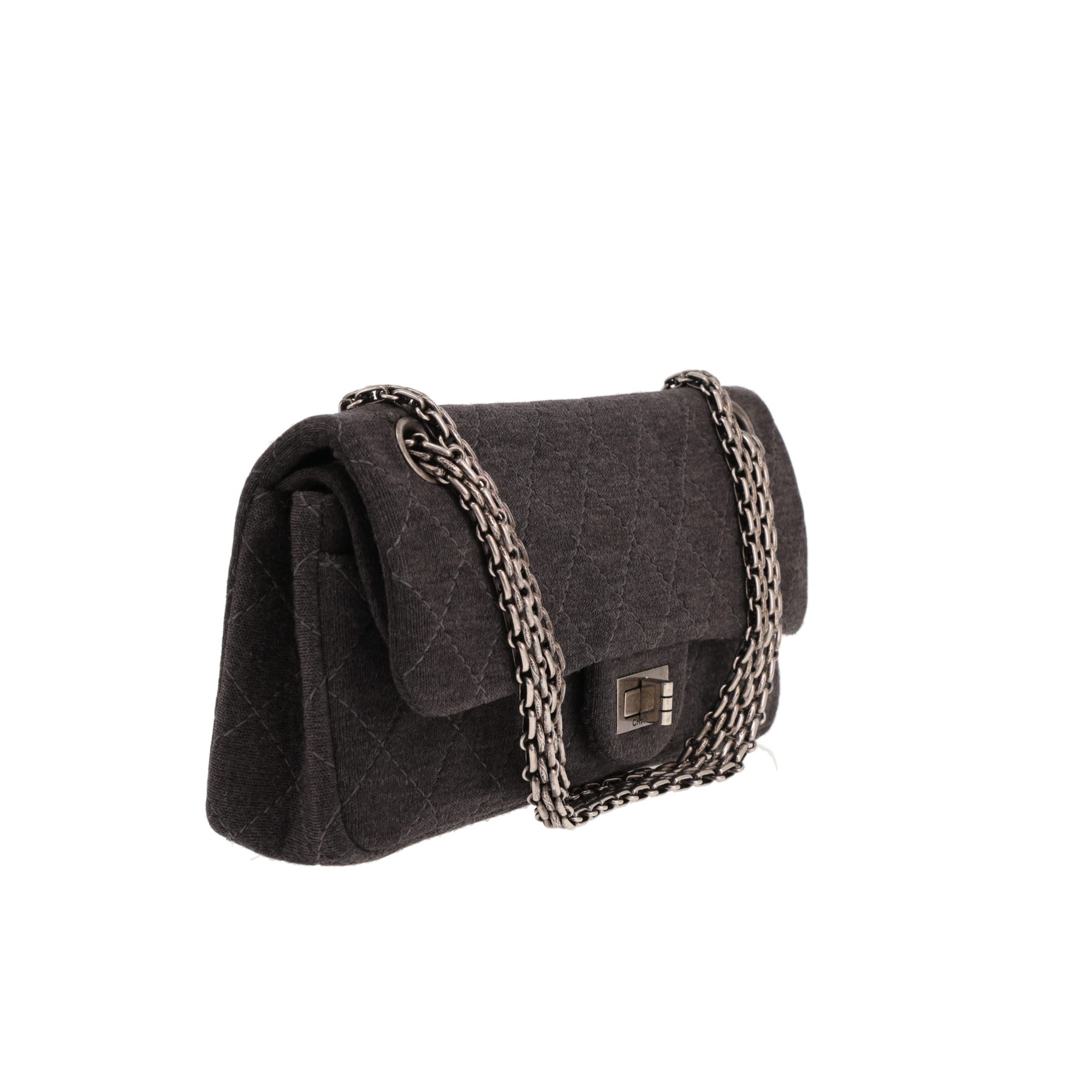 Borsa a tracolla Chanel  2.55 Baguette in tela jersey grigia