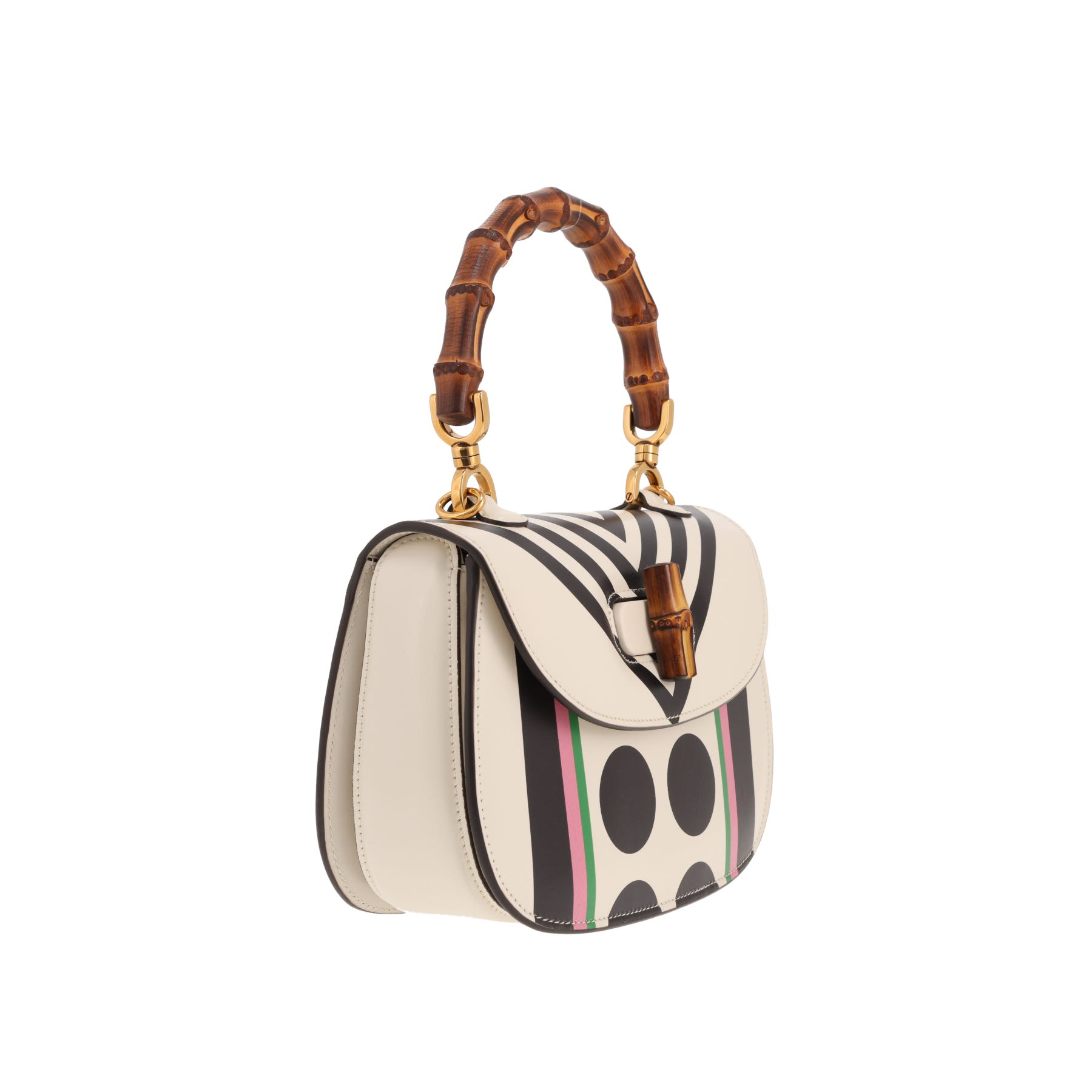 Gucci Bamboo handbag in white leather and Bambou