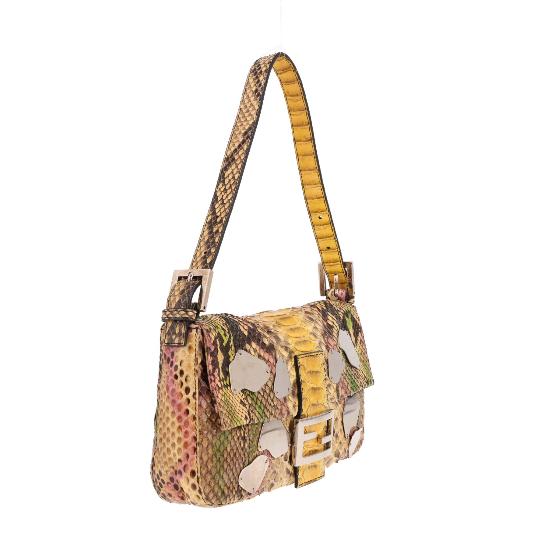 Fendi Baguette shoulder bag in yellow, green and pink python skin