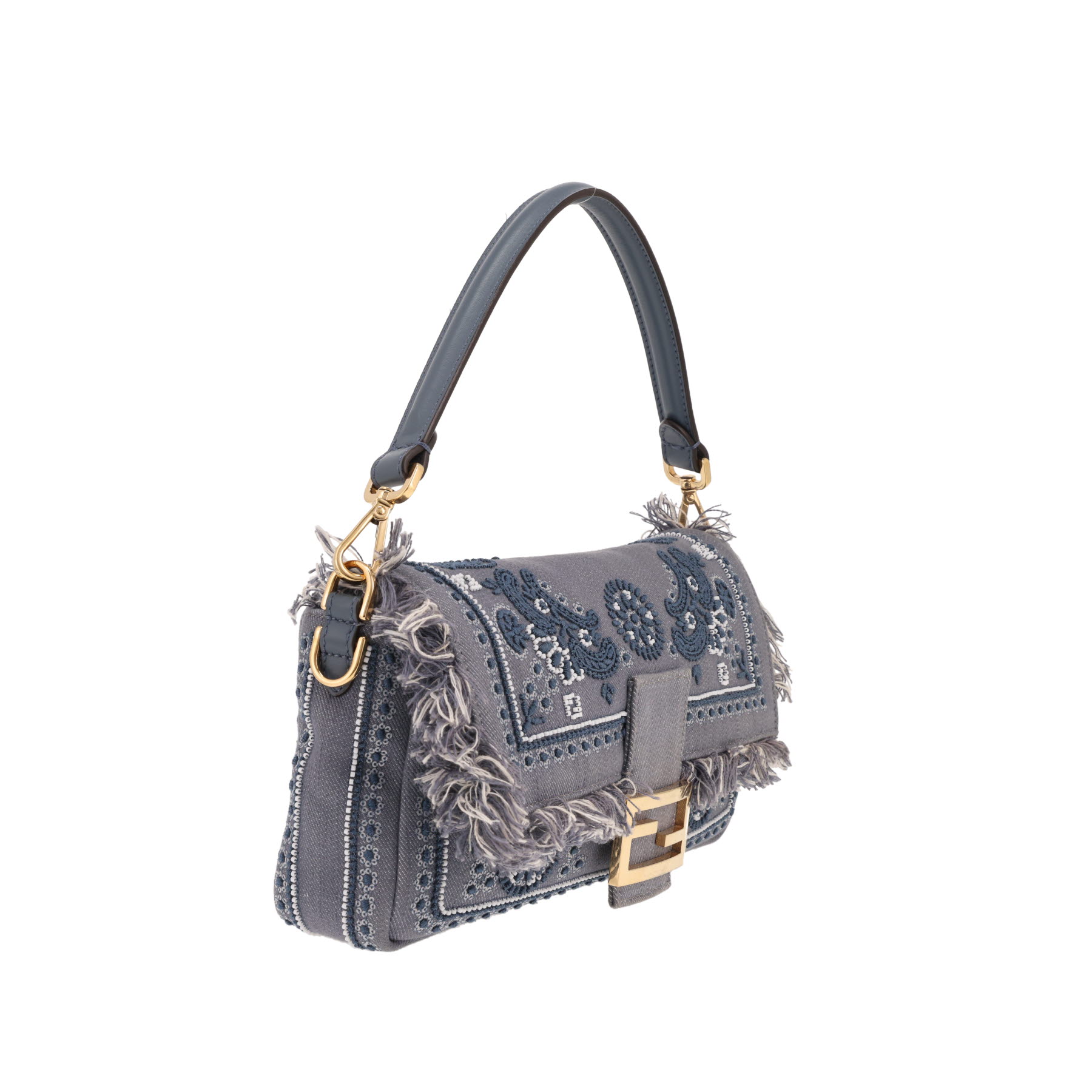 Borsa Fendi Baguette in tela di denim blu