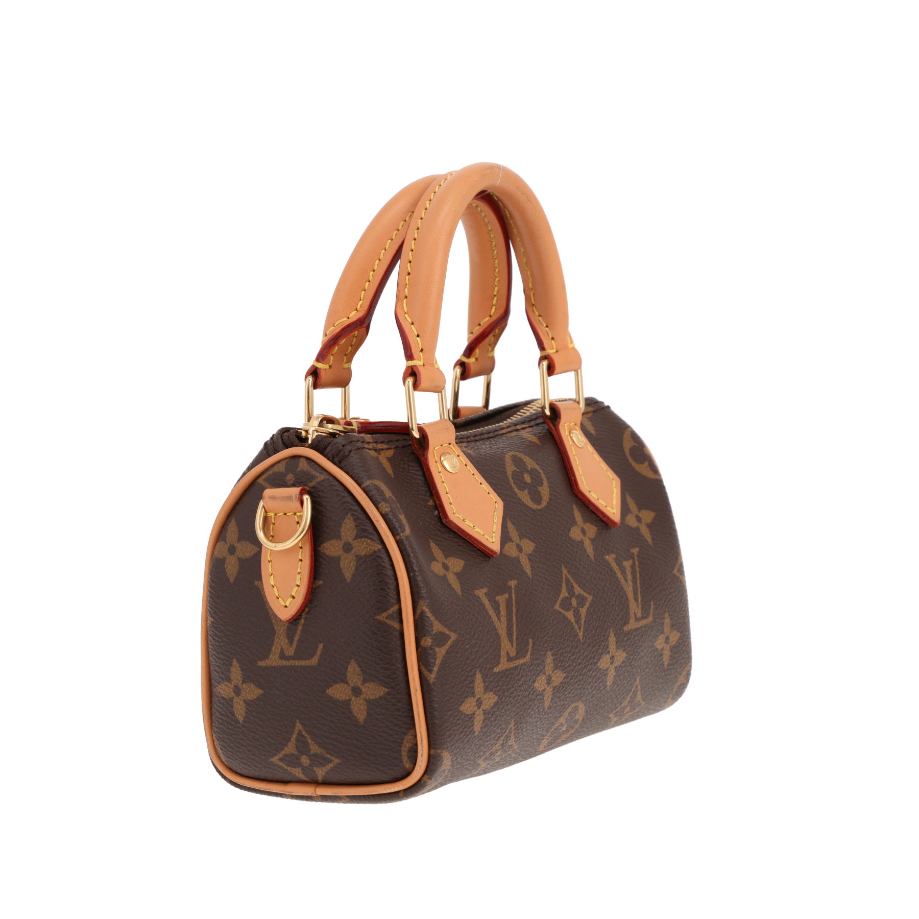 Borsa Louis Vuitton Nano Speedy in tela Monogram marrone e pelle naturale