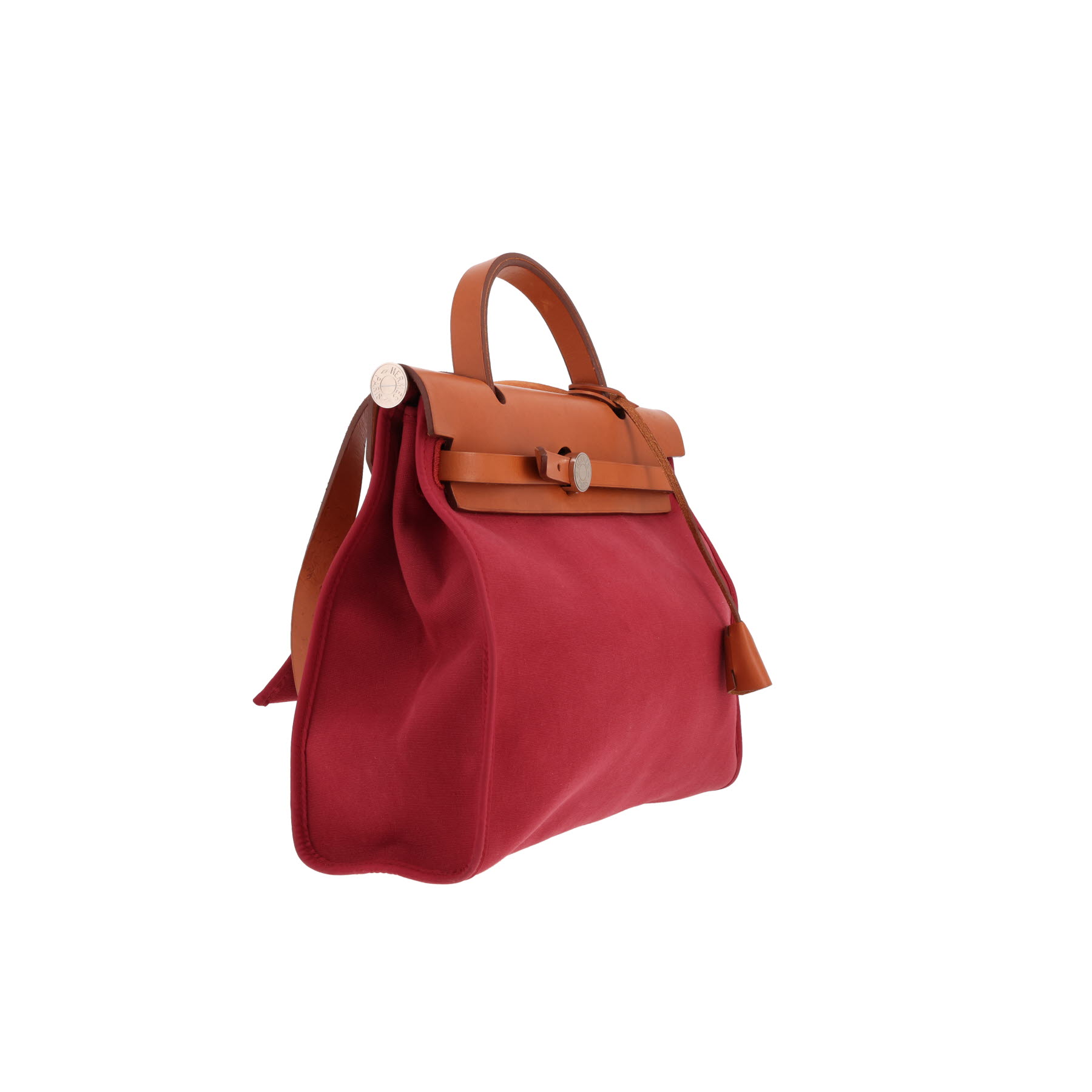 Hermès Herbag shoulder or handbag in red canvas and Hunter cowhide