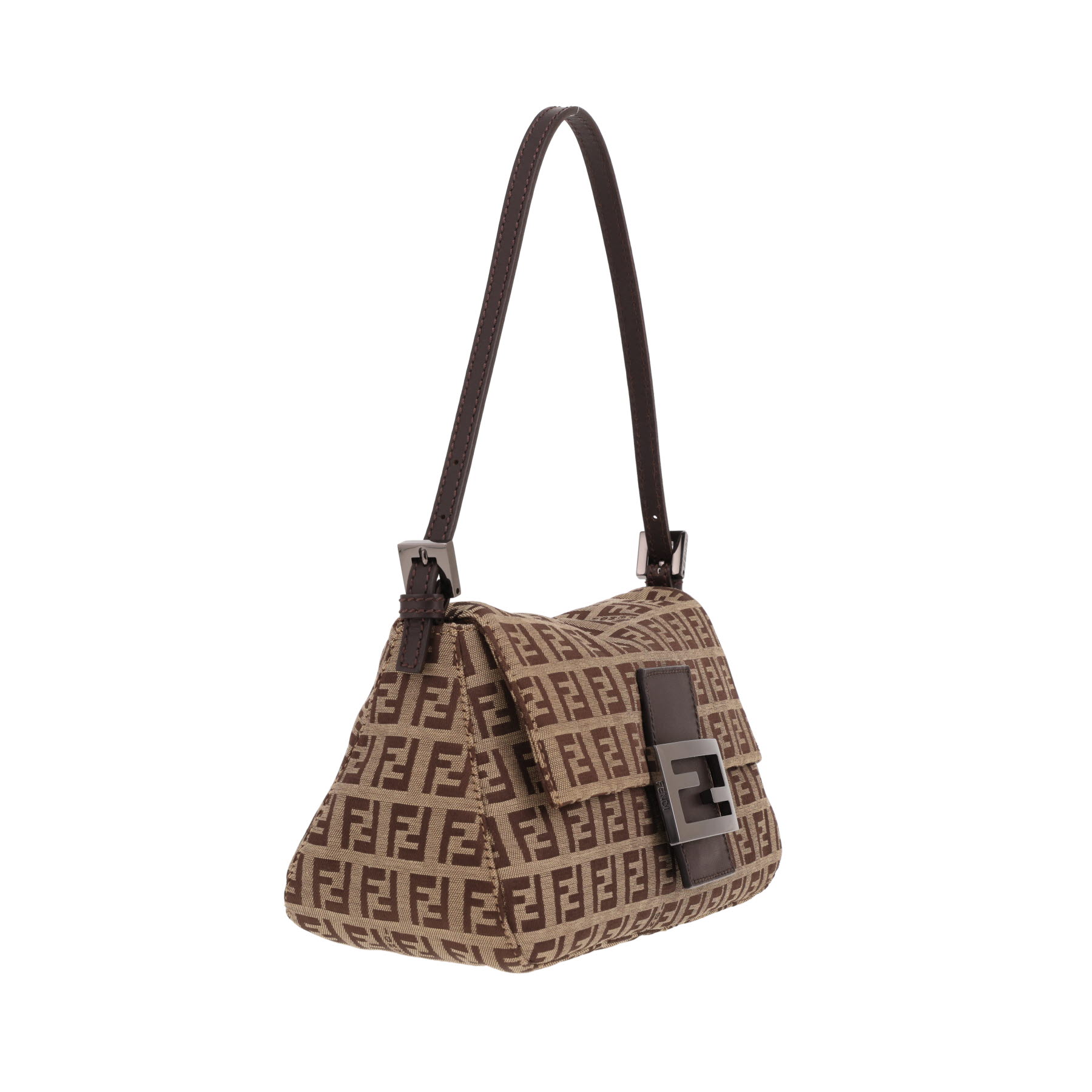 Sac à main Fendi  Mini Baguette petit  en toile siglée marron et cuir marron