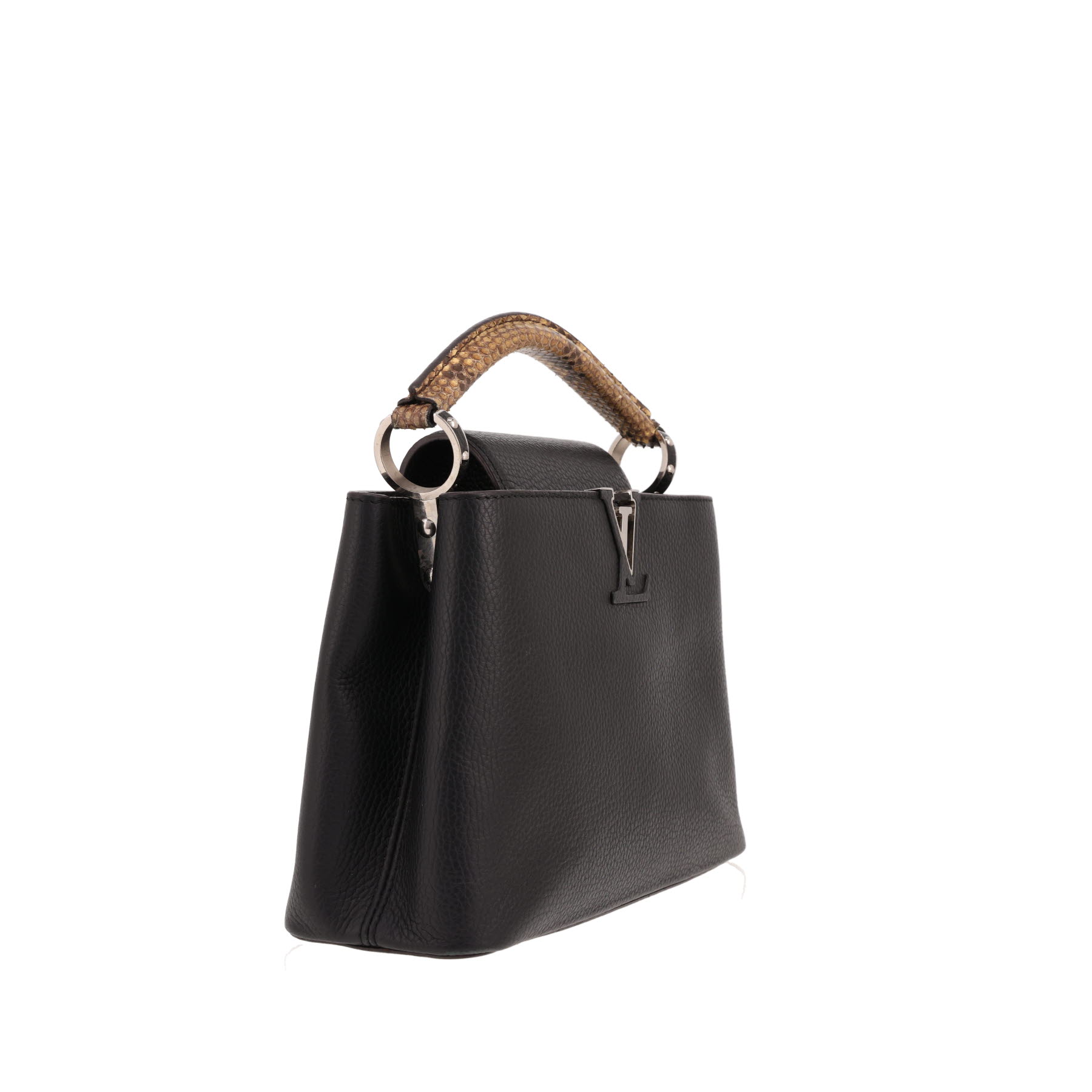 Louis Vuitton Capucine MM handbag in Noir Clémence calfskin and beige python