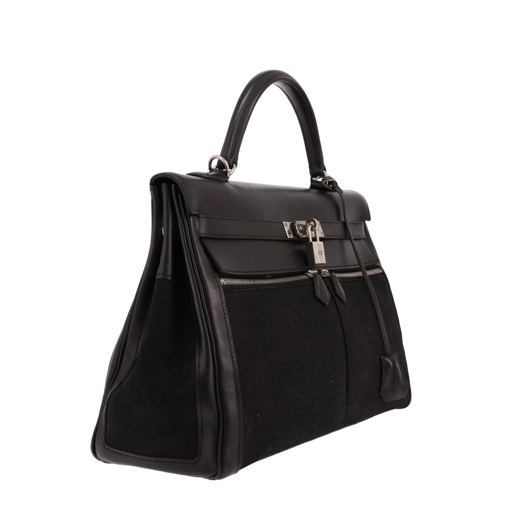 Sac à main Hermès  Kelly Lakis en cuir box noir et toile noire