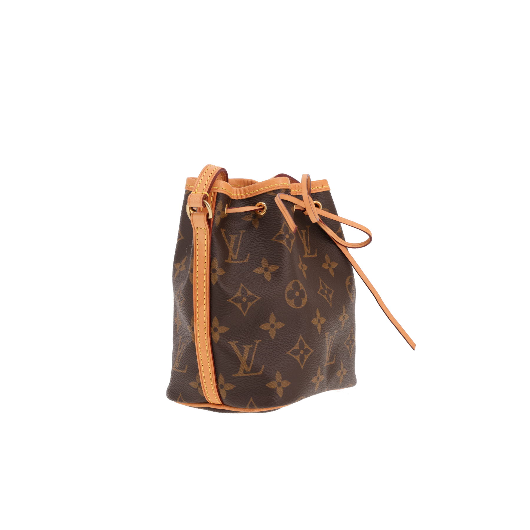 Sac bandoulière Louis Vuitton  Nano Noé en toile monogram marron et cuir naturel