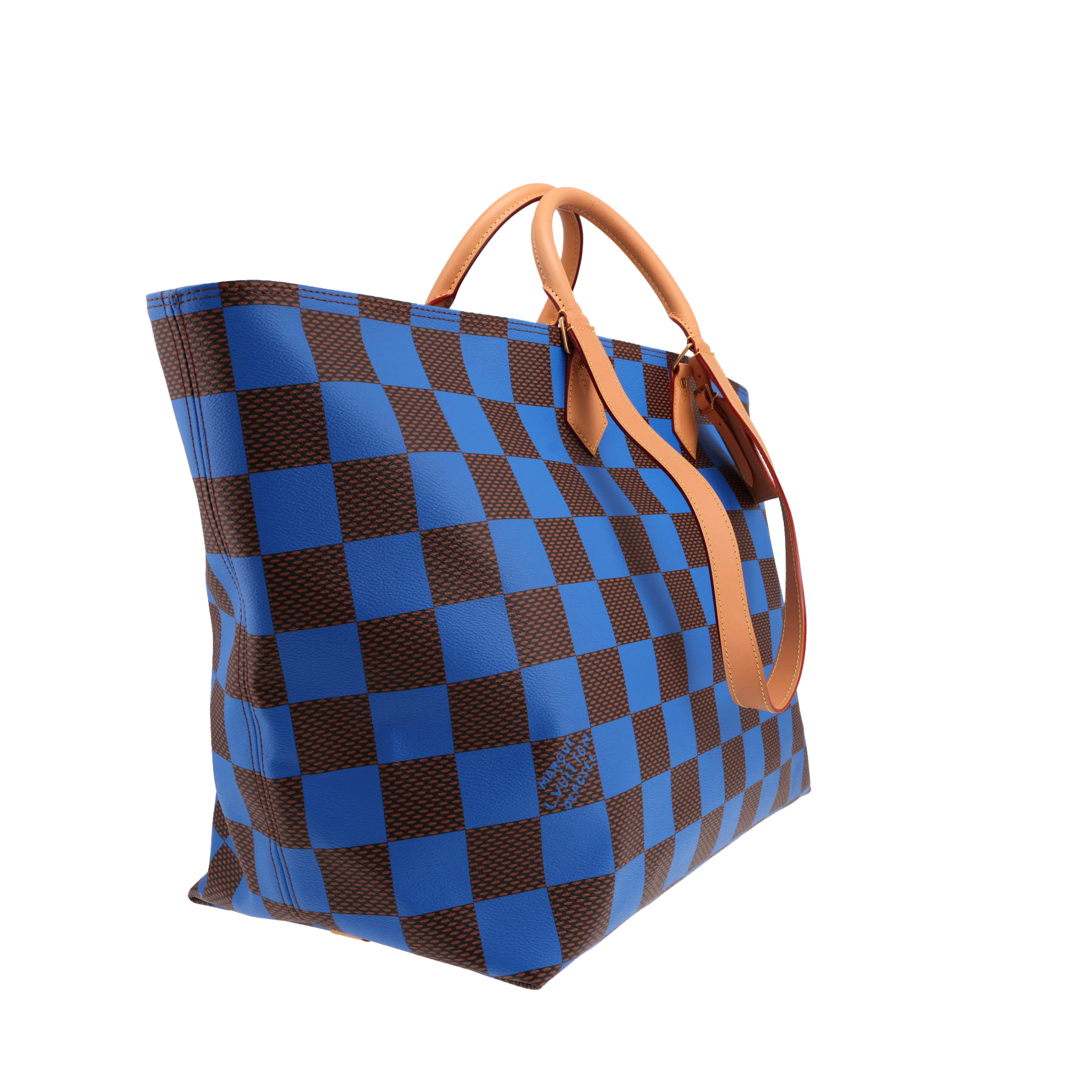 Louis Vuitton travel bag   in brown and blue Damier canvas and natural leather