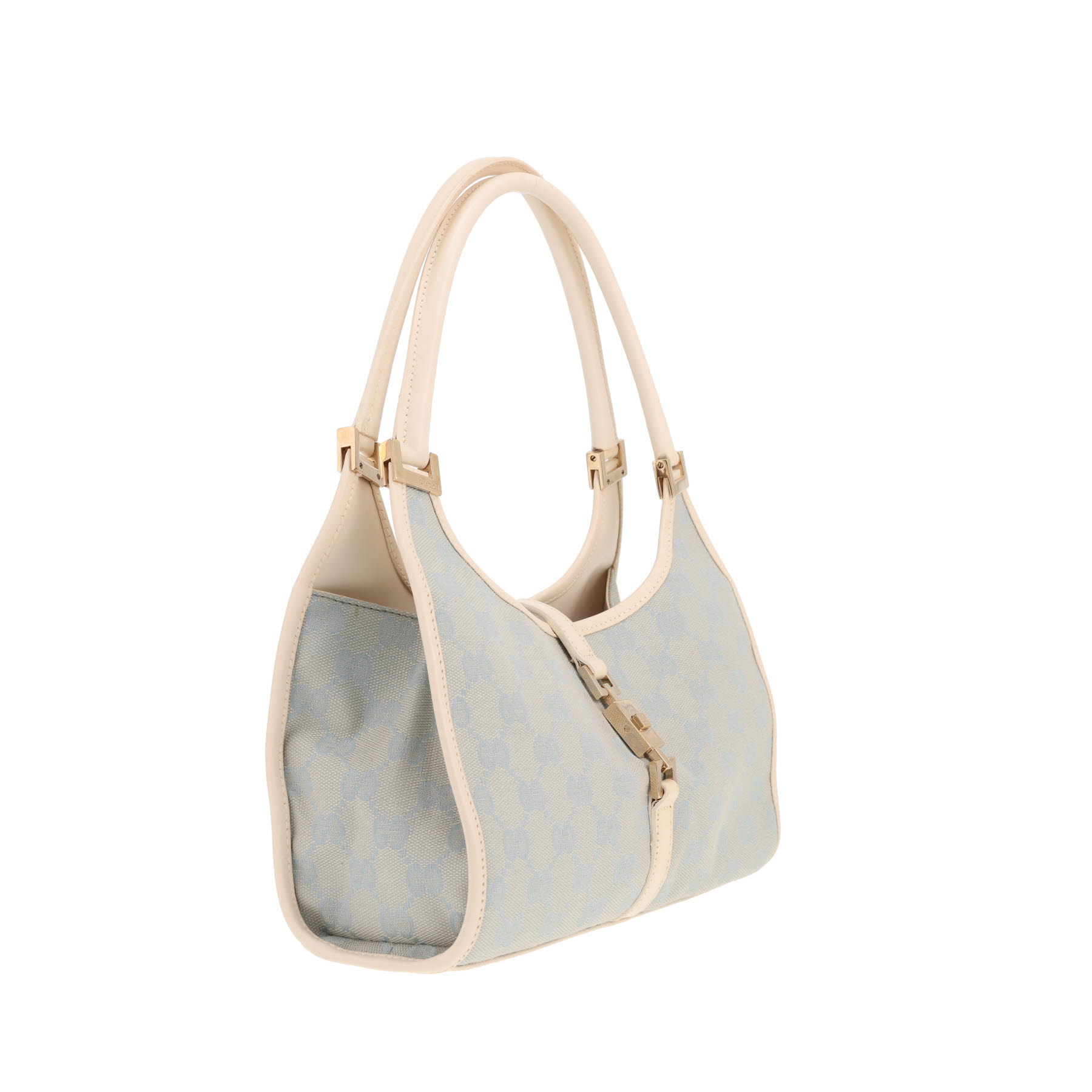 Borsa Gucci   in tela GG Supreme blu e pelle bianca
