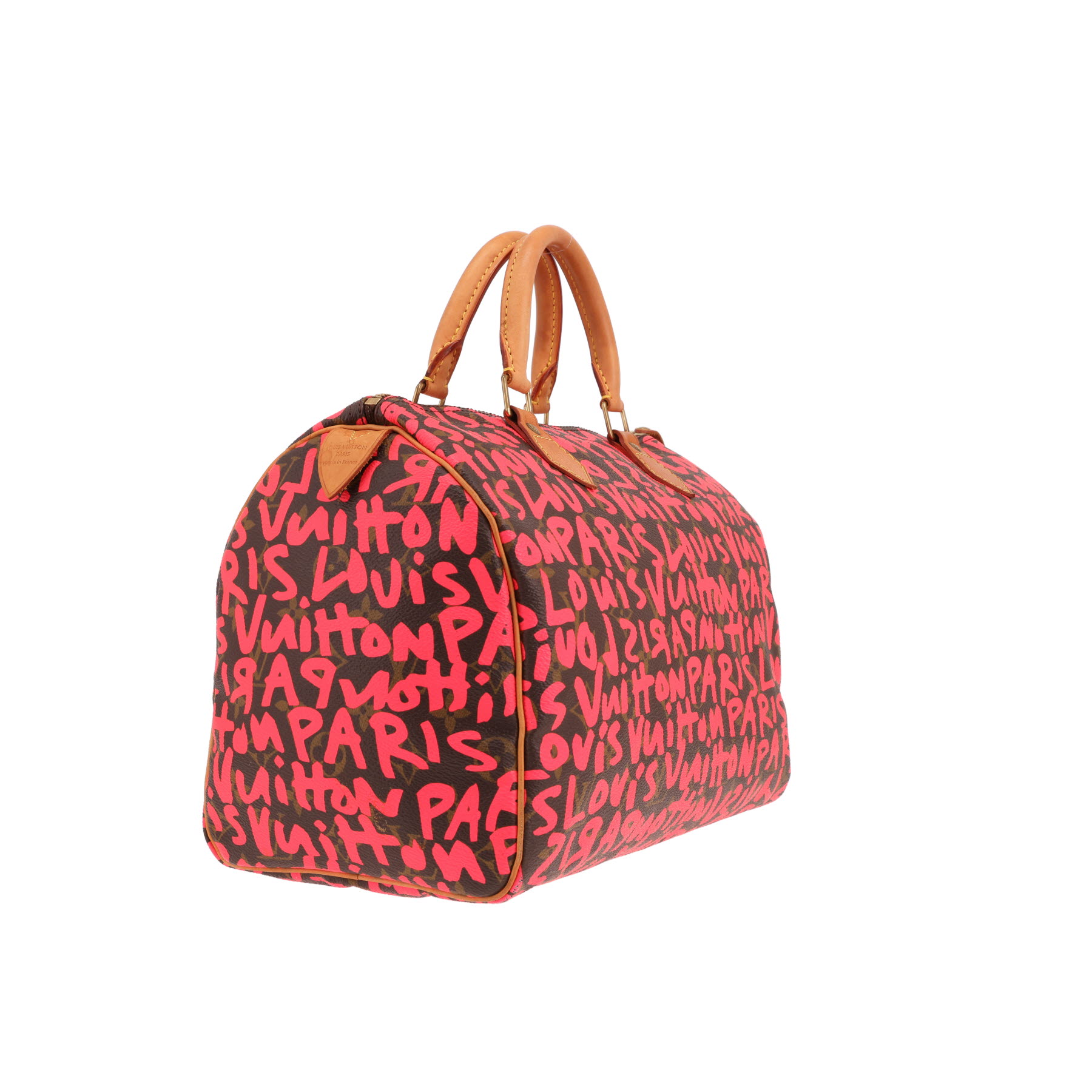 Borsa Louis Vuitton Speedy 30 Graffiti in edizione limitata, in tela Monogram marrone e rosa e pelle naturale