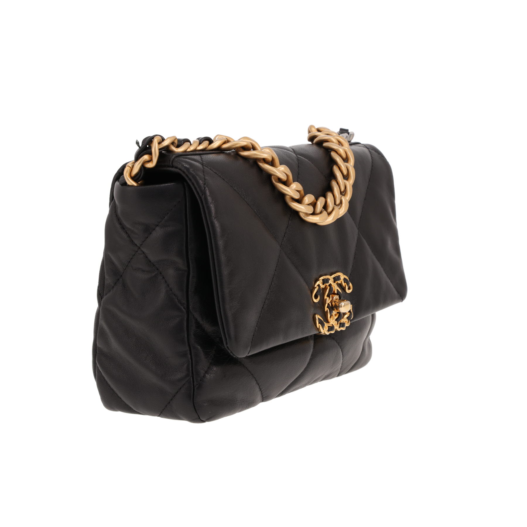 Chanel 19 shoulder bag in black quilted leather