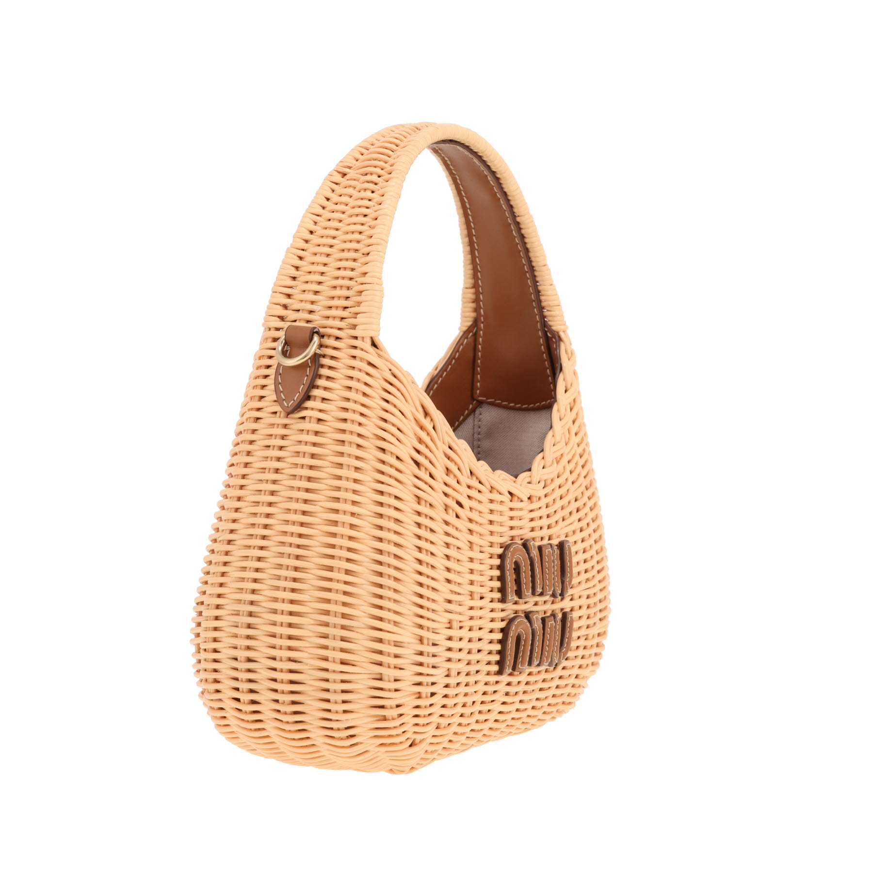 Borsa Miu Miu Wander in vimini beige e pelle marrone