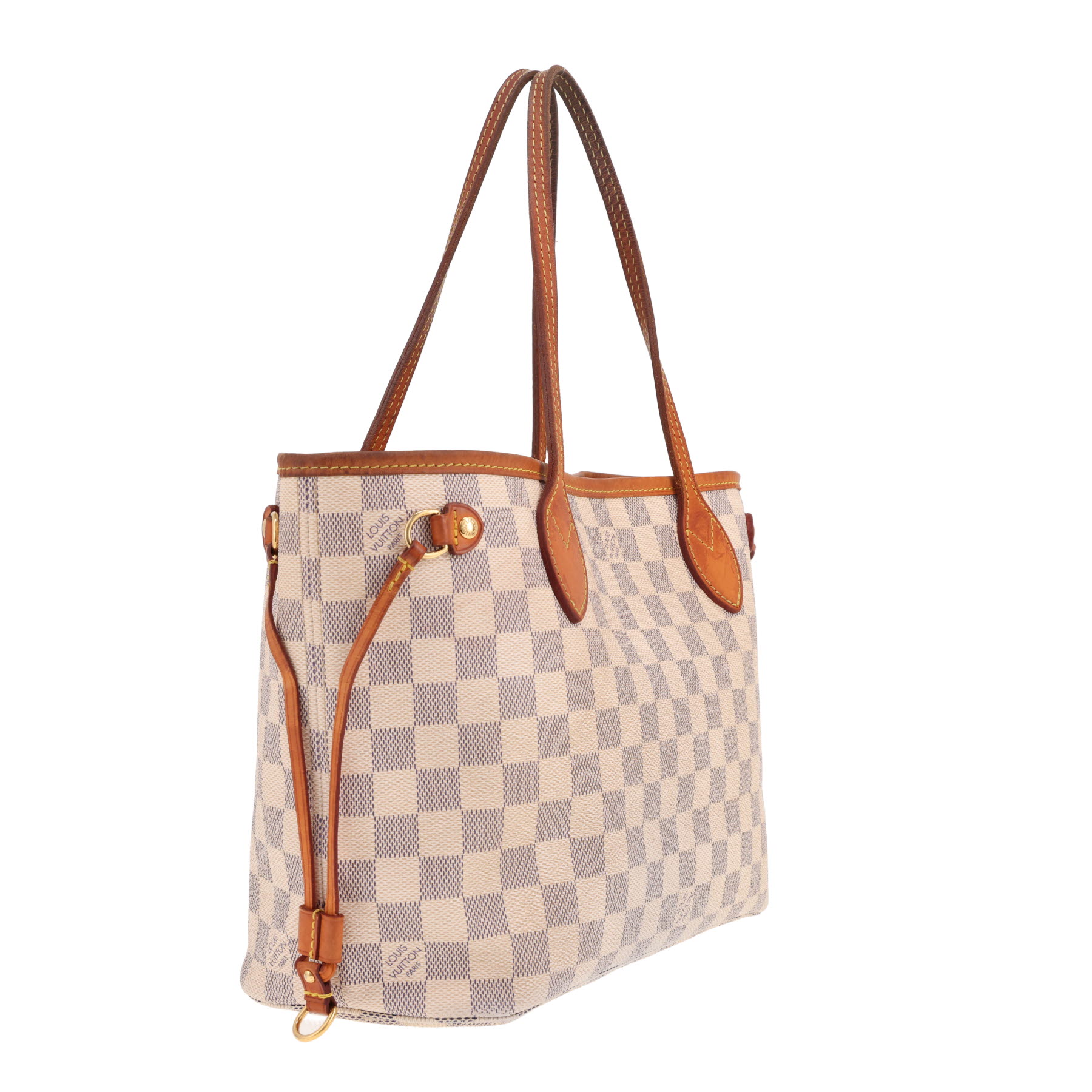 Louis Vuitton Neverfull small tote bag in azure Damier canvas and natural leather