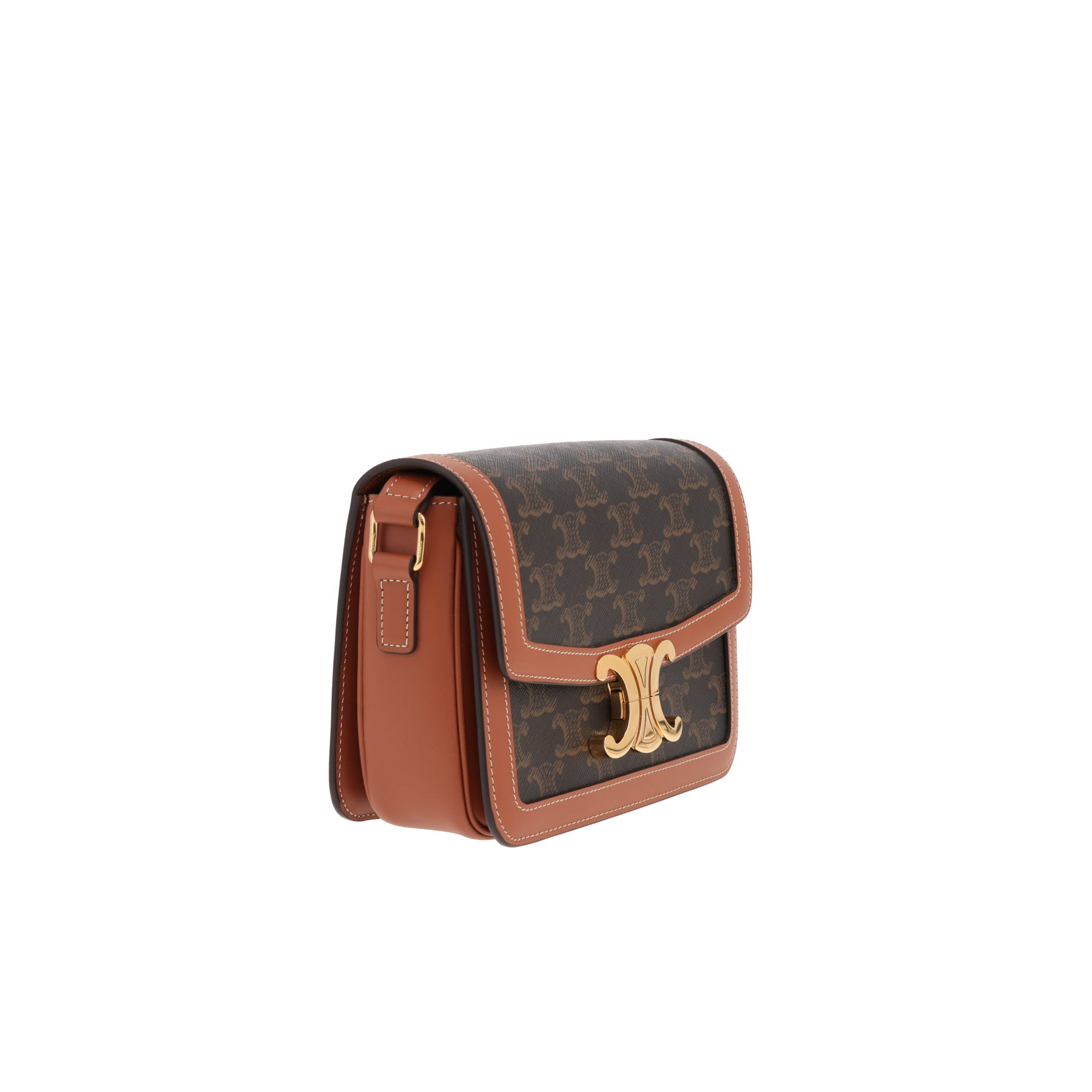 Celine Triomphe Teen shoulder bag in brown Triomphe canvas and brown leather