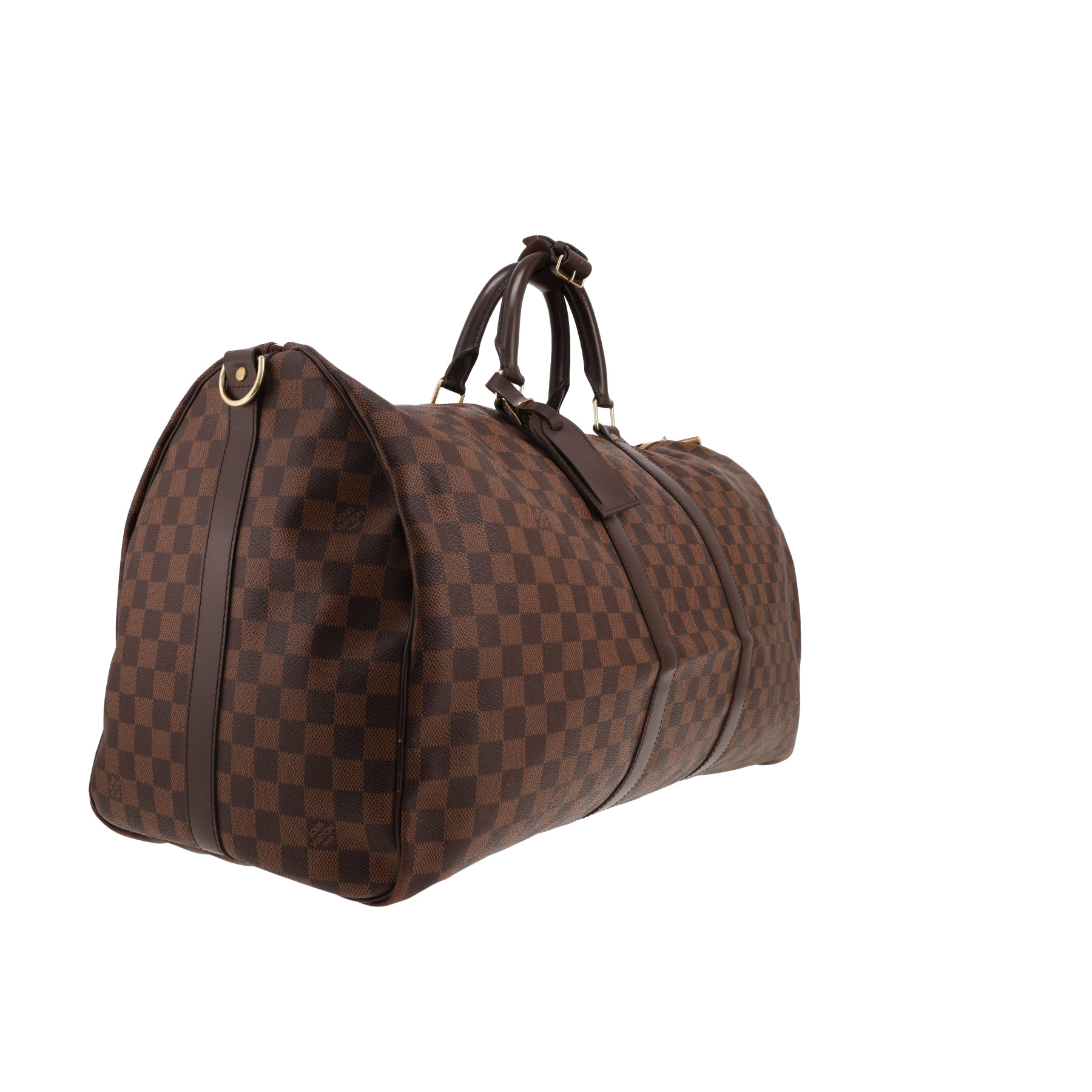 Sac de voyage Louis Vuitton  Keepall 55 en toile damier ébène et cuir marron