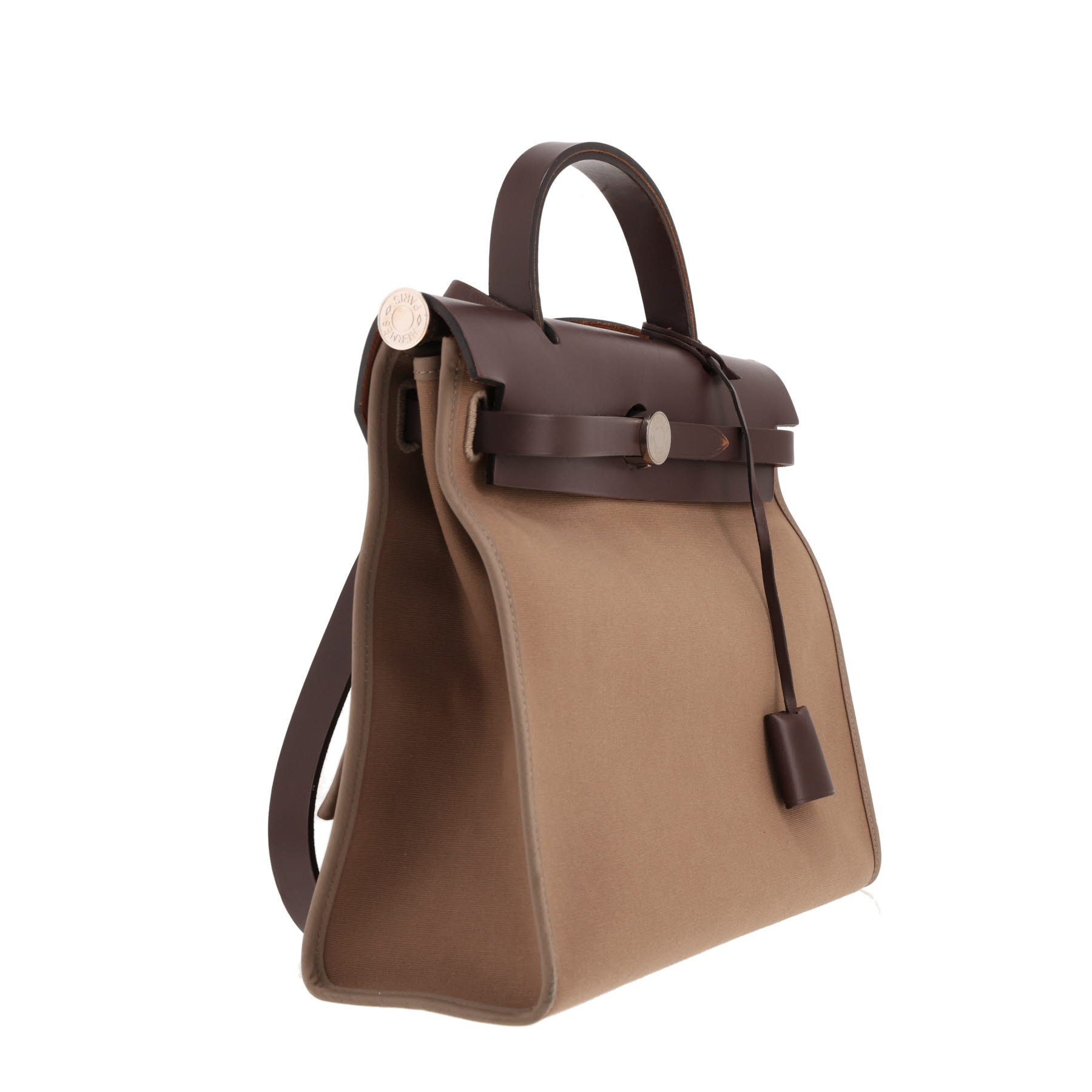 Hermès Herbag handbag in taupe canvas and brown leather
