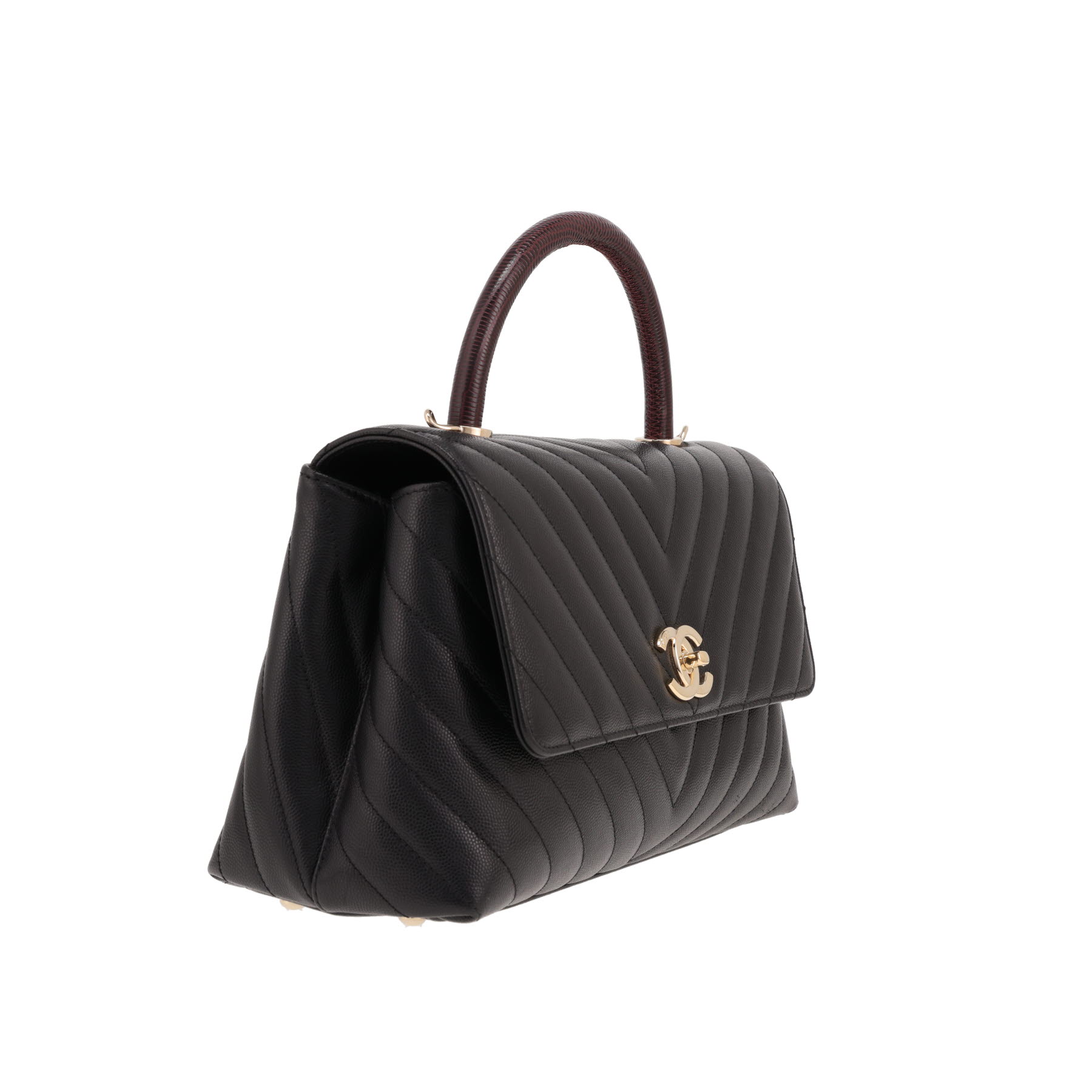 Sac bandoulière Chanel  Coco Handle en cuir matelassé chevrons noir